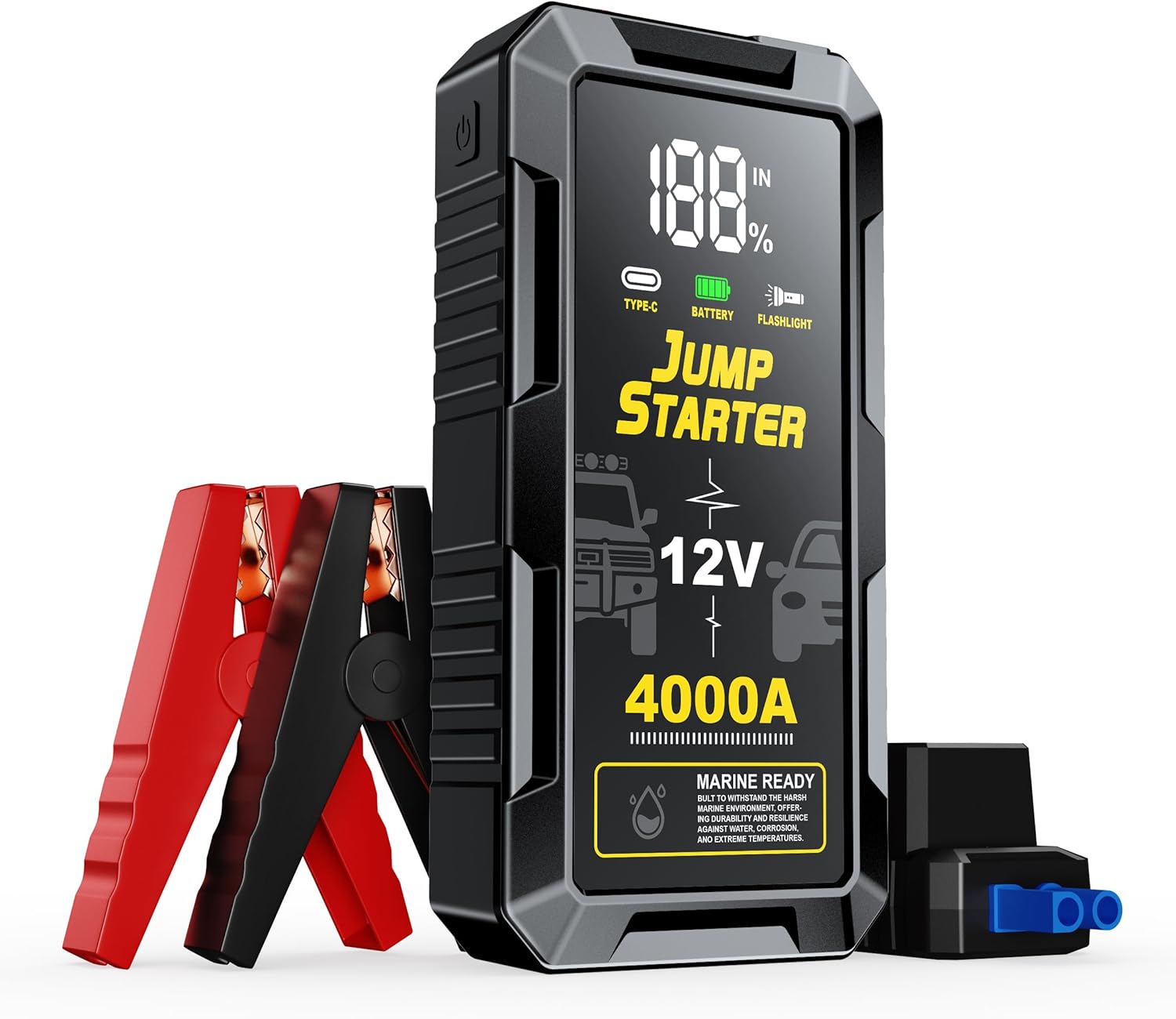 Car Battery Jump Starter with 4000A Peak Smart Clip LCD Display and 3 Modes Flashlight for Up to All Gas and 10.0L Diesel Engine 12V Auto Battery Booster Jumper Cables Portable Lithium Jump Box Car Battery Jump Starter with 4000A Peak Smart Clip LCD Display and 3 Modes Flashlight for Up to All Gas and 10.0L Diesel Engine 12V Auto Battery Booster Jumper Cables Portable Lithium Jump Box
