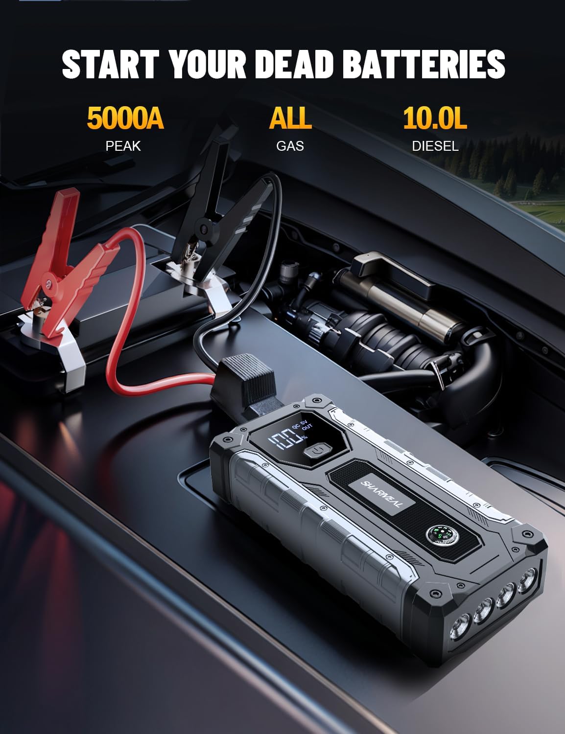 Car Jump Starter 3000A, Jump Starter Battery Pack for Up to 9.0L Gas and 7.0L Diesel Engines, 12V Portable Jump Box with LED Light