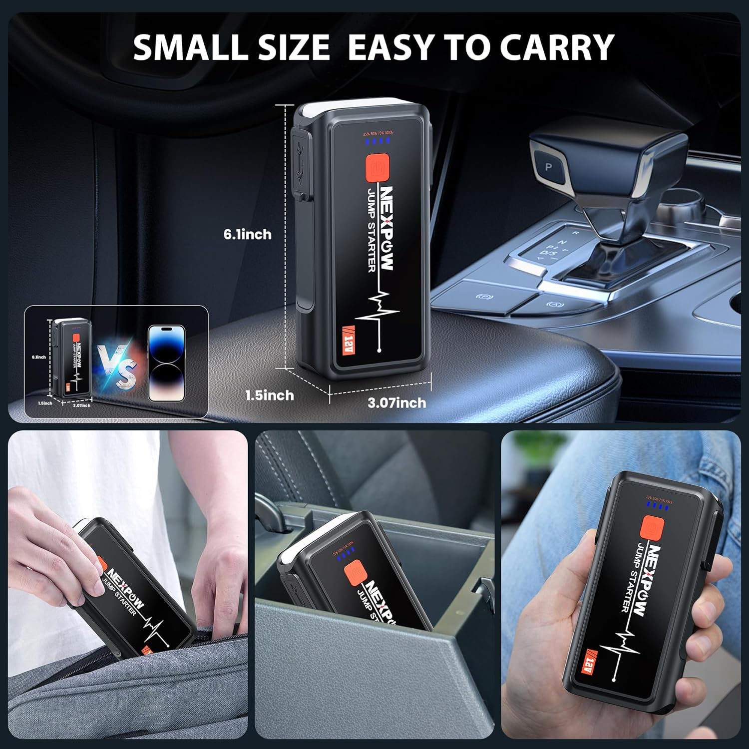 Car Jump Starter 3000A, NEXPOW 12V Battery Jumper Start Pack Kit for Up to 9.0L Gas 7.0L Diesel Engines, Portable Jump Box with Jumper Cables, USB Quick Charge, LED Flashlight for Car, Motorcycle Car Jump Starter 3000A, NEXPOW 12V Battery Jumper Start Pack Kit for Up to 9.0L Gas 7.0L Diesel Engines, Portable Jump Box with Jumper Cables, USB Quick Charge, LED Flashlight for Car, Motorcycle