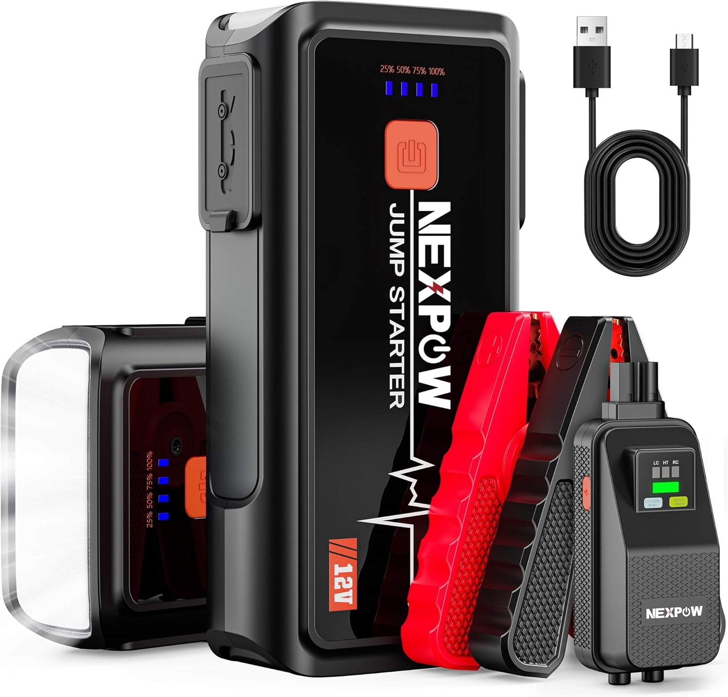 Car Jump Starter 3000A, NEXPOW 12V Battery Jumper Start Pack Kit for Up to 9.0L Gas 7.0L Diesel Engines, Portable Jump Box with Jumper Cables, USB Quick Charge, LED Flashlight for Car, Motorcycle Car Jump Starter 3000A, NEXPOW 12V Battery Jumper Start Pack Kit for Up to 9.0L Gas 7.0L Diesel Engines, Portable Jump Box with Jumper Cables, USB Quick Charge, LED Flashlight for Car, Motorcycle