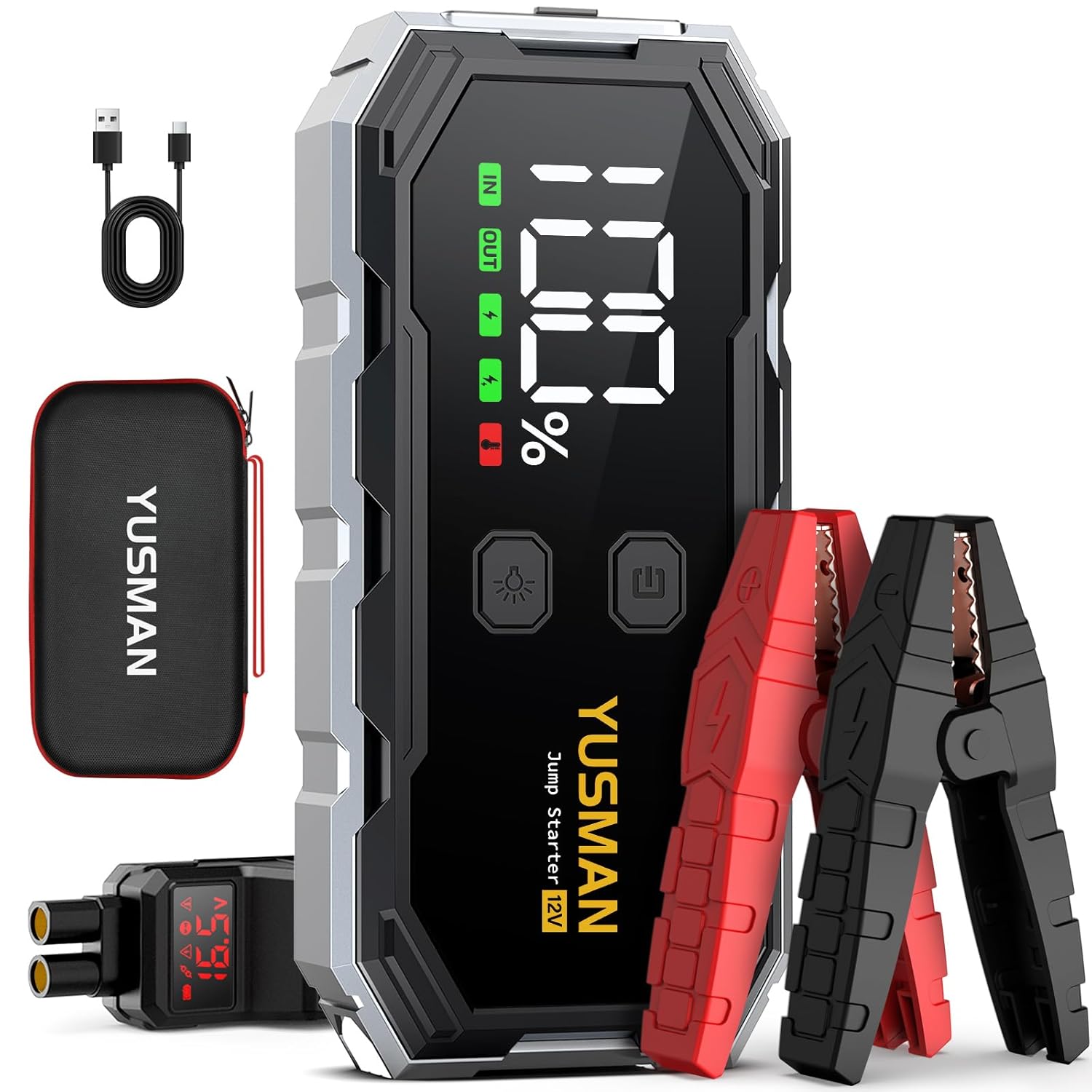 Car Jump Starter, 8000A 12V Jump Battery Pack (All Gas/10.0L Diesel), Portable Jump Starter with Display, Car Jump Starter with Extended Smart Cables, Quick Charge 3.0, LED Light
