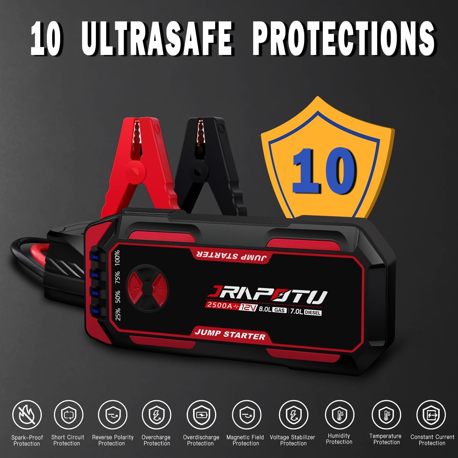 Car Jump Starter - Portable Battery Jumper Box, Battery Booster,12V Battery Pack,Suitable for 8.0L Gas and 7.0L Diesel Cars, Dust and Rain Proof