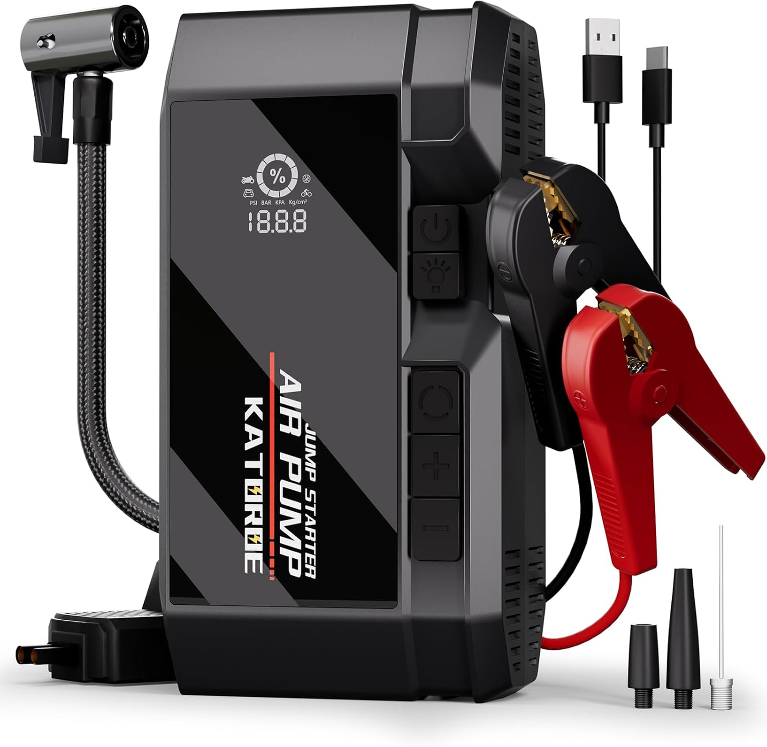 Car Jump Starter with Air Compressor, 4500A 150 PSI Portable Jump Starter Battery Pack (10.0L Gas/8.0L Diesel), 12V Jump Box Car Battery Jump Starter with 80 Starts, QC 3.0, Large Display, Flashlight