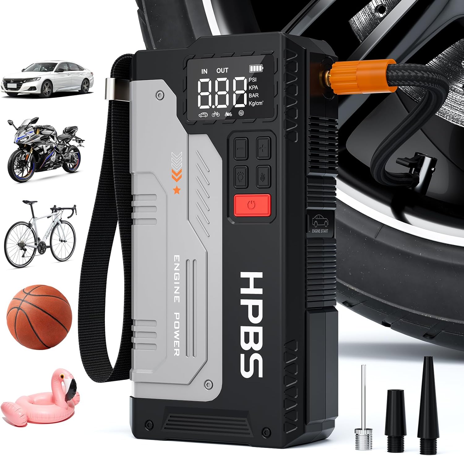 Car Jump Starter with Air Compressor, 5000A Portable Jump Starter Battery Pack with 150PSI Tire Inflator for Up to 10.0L Gas and 8.0L Diesel Engines, 12V Jump Starter Box with LCD Display