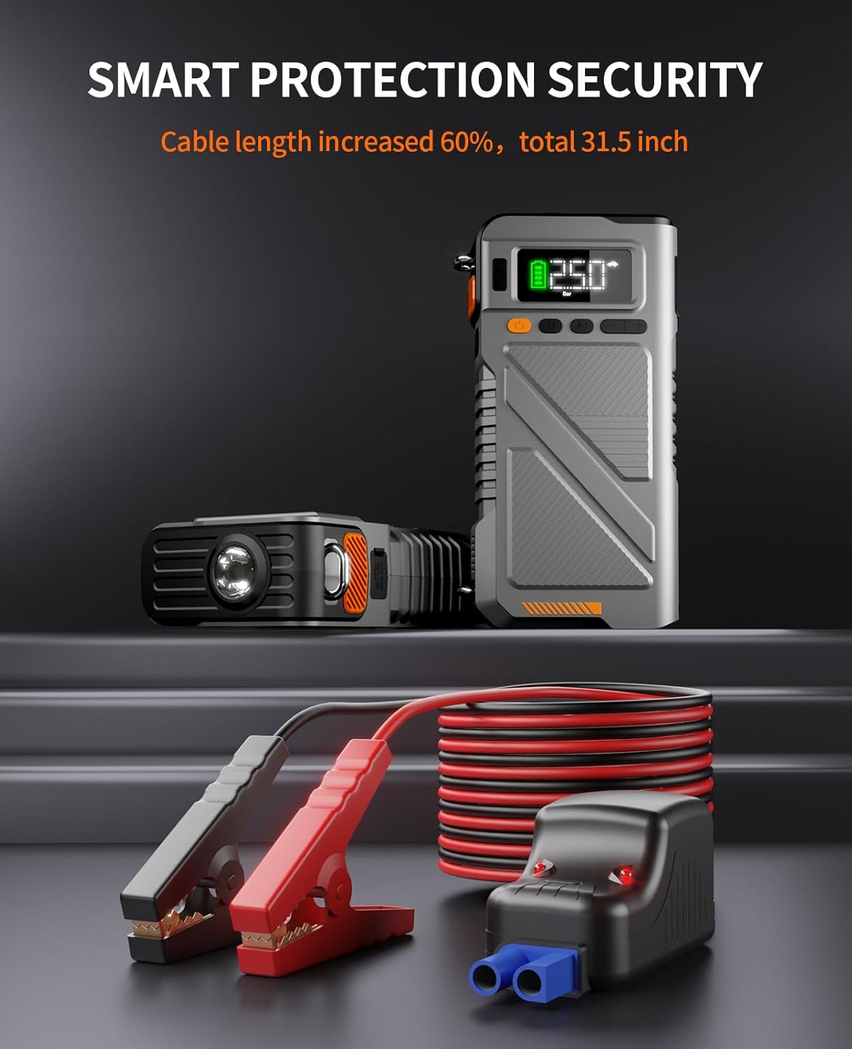 Car Jump Starter with Air Compressor 9000A, 9 in 1 Jumper Box for Car Battery Portable 12V Jump Pack(All Gas/16L Diesel) Combo 150 PSI Tire Inflator  Air Inflator/Deflator Pump w/Extended Jump Cable