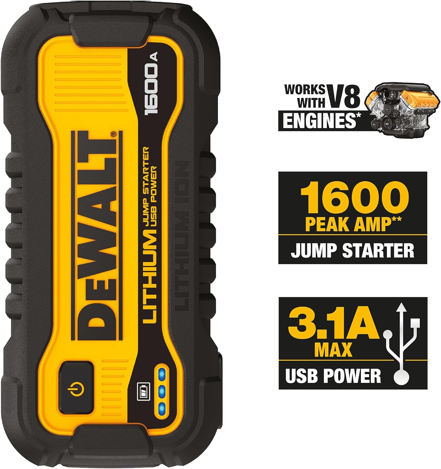 DeWalt DXAELJ16 1600 Peak Amp Jump Starter Battery Booster with USB Power Station