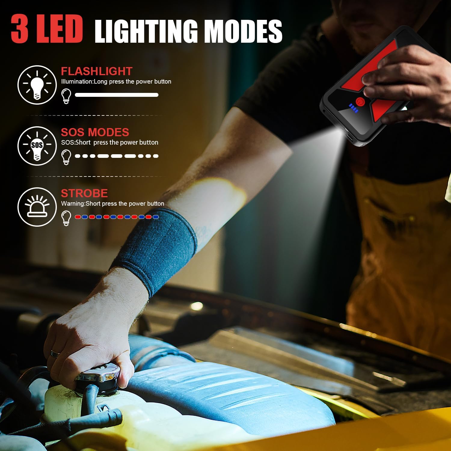 ET02 Car Battery Jump Starter 3000A Peak, 12V Lithium Portable Jumper Starter for up to 9.0L Gas and 7.0L Diesel Engines, 12V Battery Jump Starter with Jumper Cable