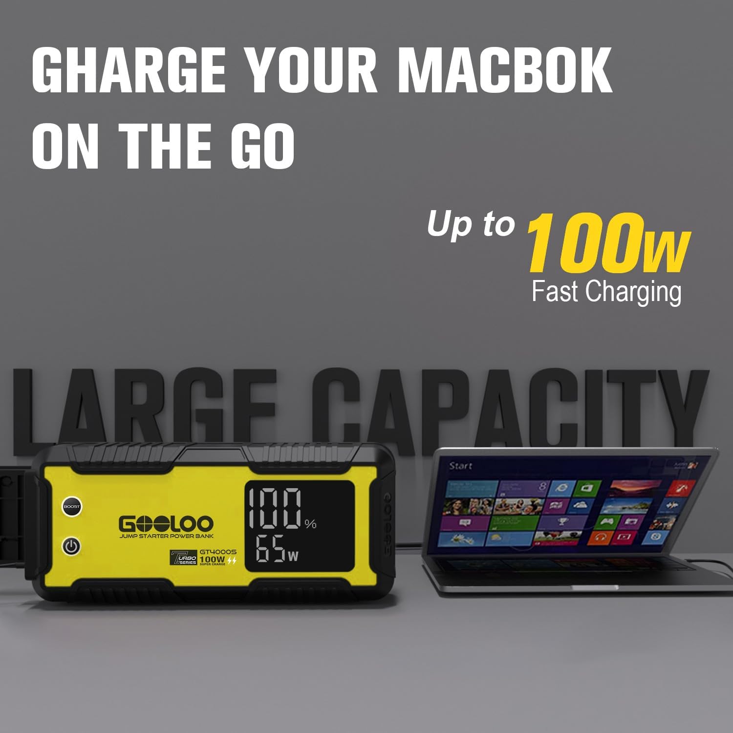 GOOLOO GT4000S Jump Starter 4000 Amp Car Starter 100W Two-Way Fast-Charging Portable Car Battery Charger Booster Pack for 10L Diesel and 12L Gas Engines, SuperSafe Lithium Jump Box for 12V Vehicles