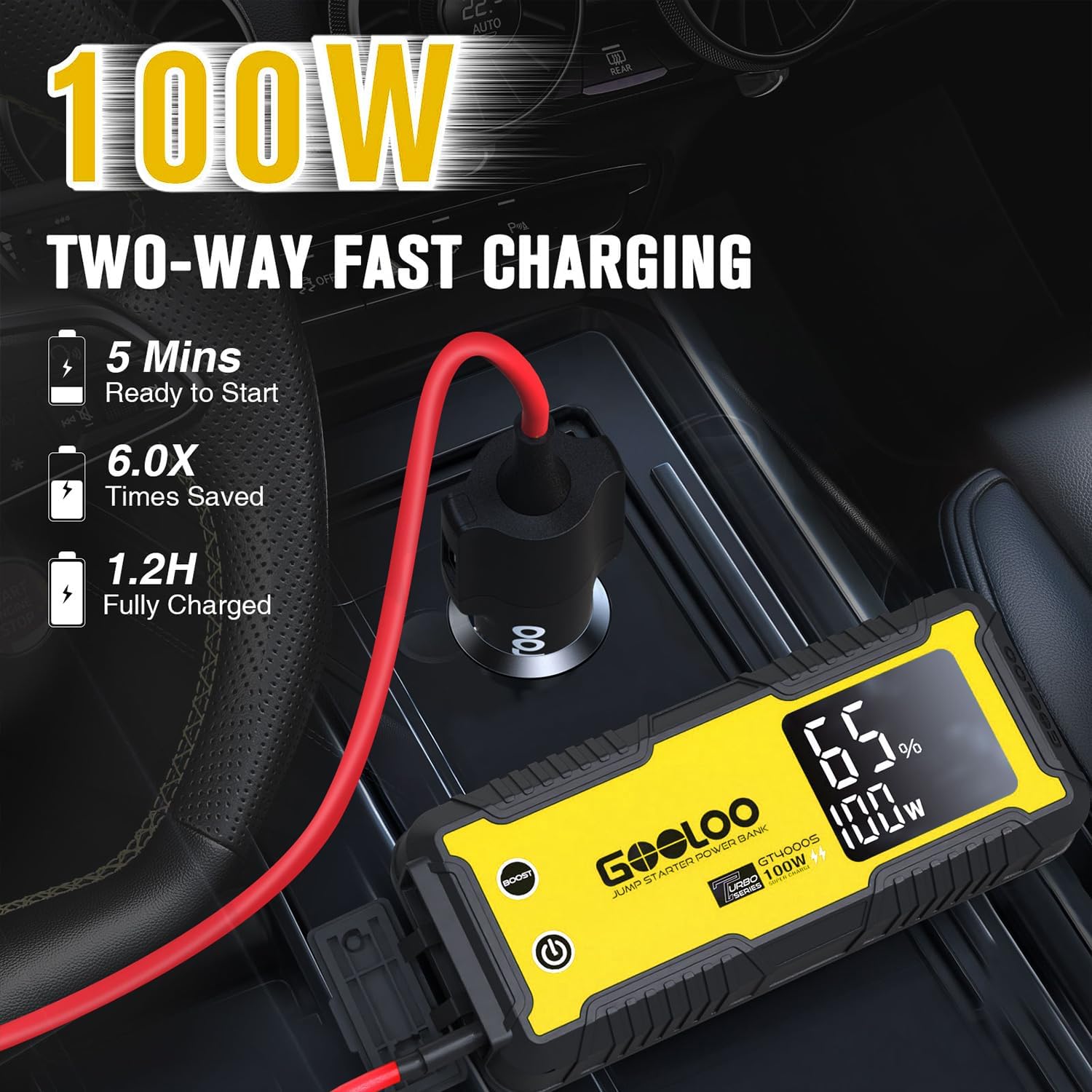 GOOLOO GT4000S Jump Starter 4000 Amp Car Starter 100W Two-Way Fast-Charging Portable Car Battery Charger Booster Pack for 10L Diesel and 12L Gas Engines, SuperSafe Lithium Jump Box for 12V Vehicles