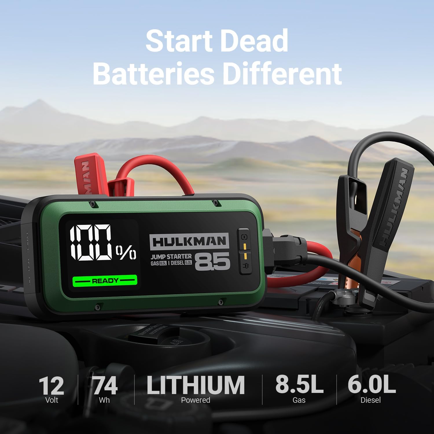Hulkman Alpha85,Space Gray,2000A 74Wh Smart Jump Starter,12V Portable Car Battery Booster with 3.3 Display,USB-C Power Pack,5-Mode Flashlight,Jumper Cables for up to 8.5L Gas/6.0L Diesel