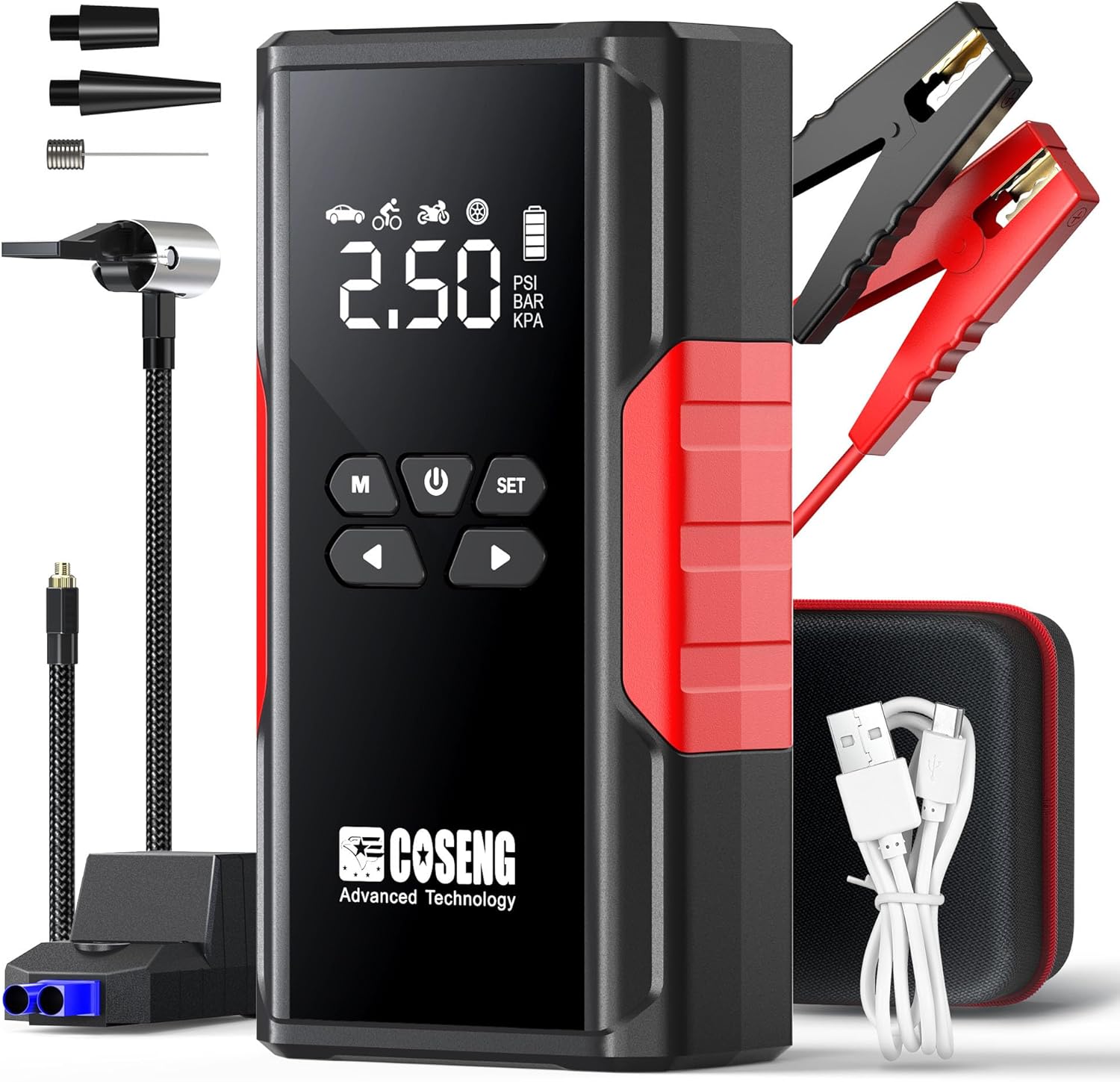 J26 Portable Car Jump Starter with Air Compressor, 3500A 12V Car Battery Booster (All Gas  up to 6.0L Diesel Engines), 150PSI Tire Inflator, Smart Jumper Cables, 3-Mode Emergency Flashlight