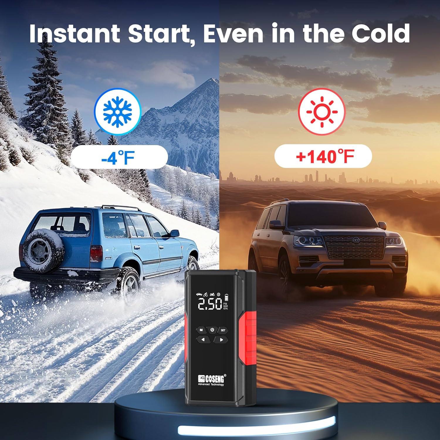 J26 Portable Car Jump Starter with Air Compressor, 3500A 12V Car Battery Booster (All Gas  up to 6.0L Diesel Engines), 150PSI Tire Inflator, Smart Jumper Cables, 3-Mode Emergency Flashlight