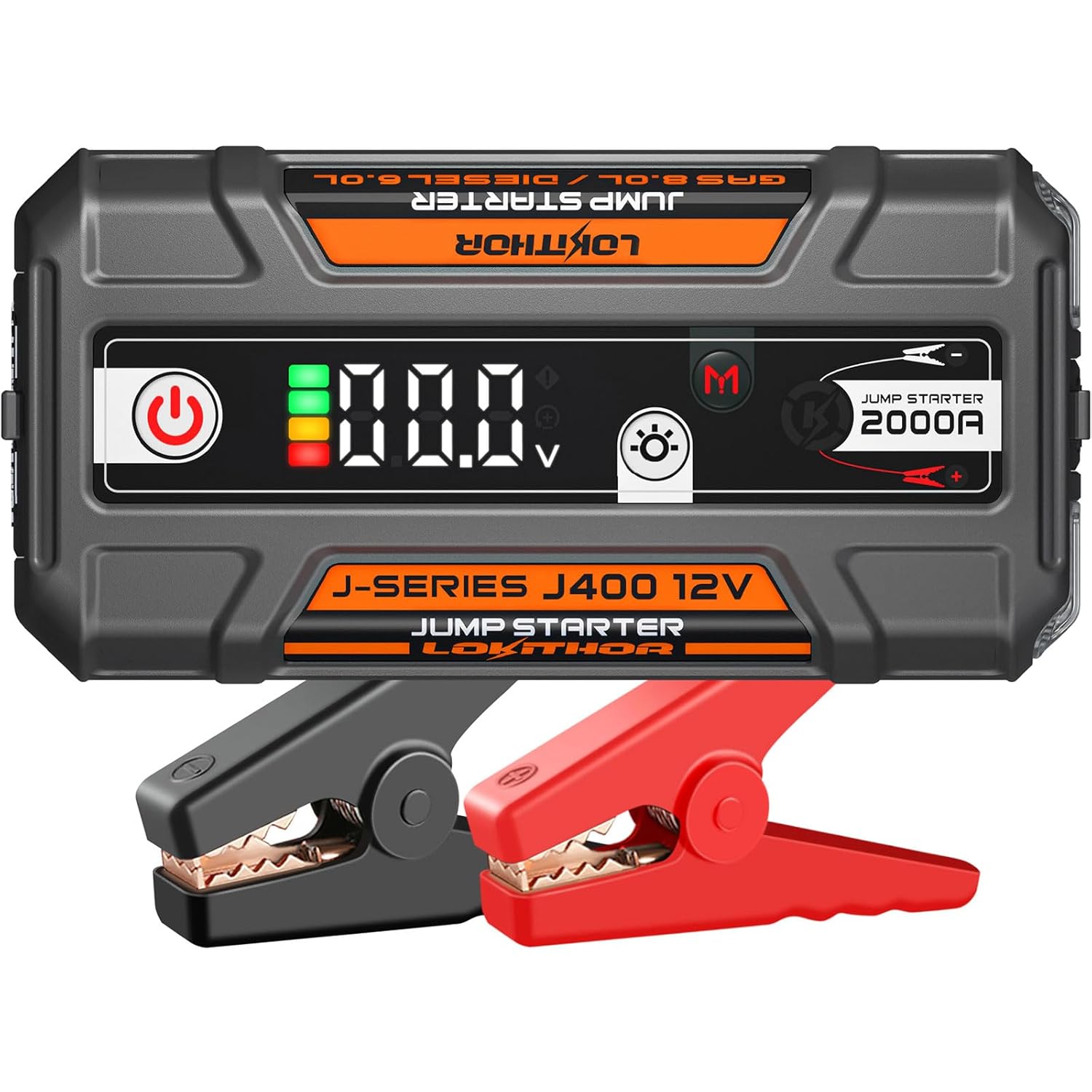 J400 2000A 12V Portable Lithium Jump Starter, Car Battery Booster Pack, USB-C Powerbank Charger, and Jumper Cables for Upto 8.0-Liter Gas and 6.0-Liter Diesel Engines