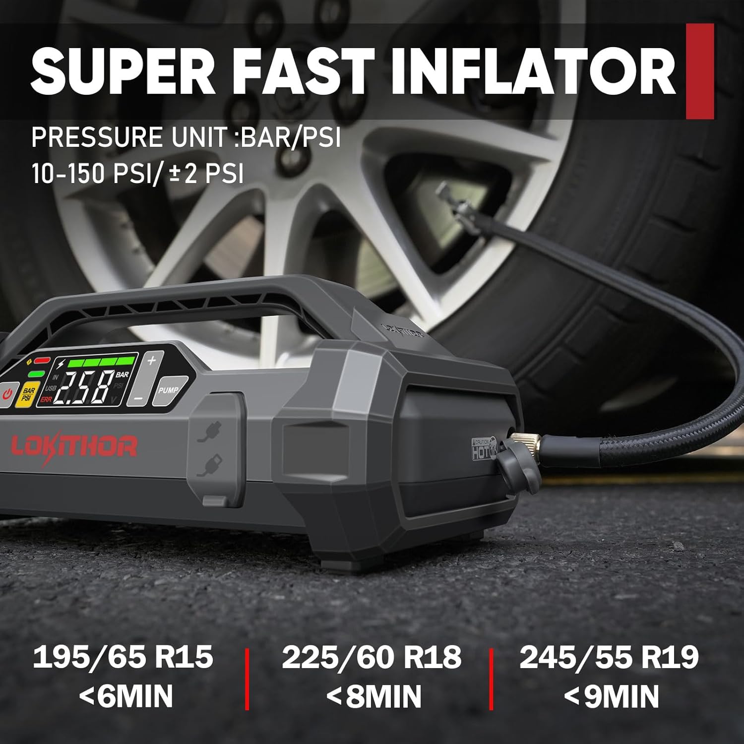 JA300 Jump Starter with Air Compressor, 1500Amp 12V Portable Car Battery Booster Pack for Upto 7.0L Gas or 4.5L Diesel, 150 PSI Tire Inflator with Digital Screen, 24 Months Ultra-Long Standby