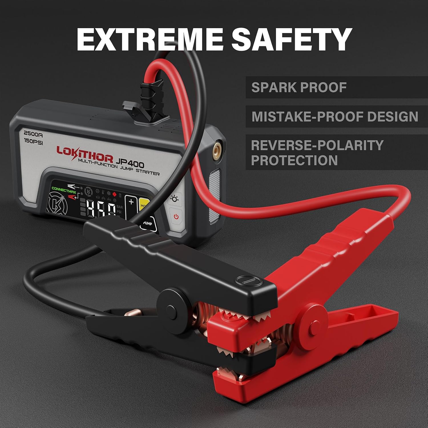 JP400 Jump Starter with Air Compressor, 2500A Car Battery Jumper Starter Portable for Car 8.5L Gas or 6.5L Diesel, 12V Battery Jump Pack with 150PSI Tire Inflator, Jumper Cables, Storage Case
