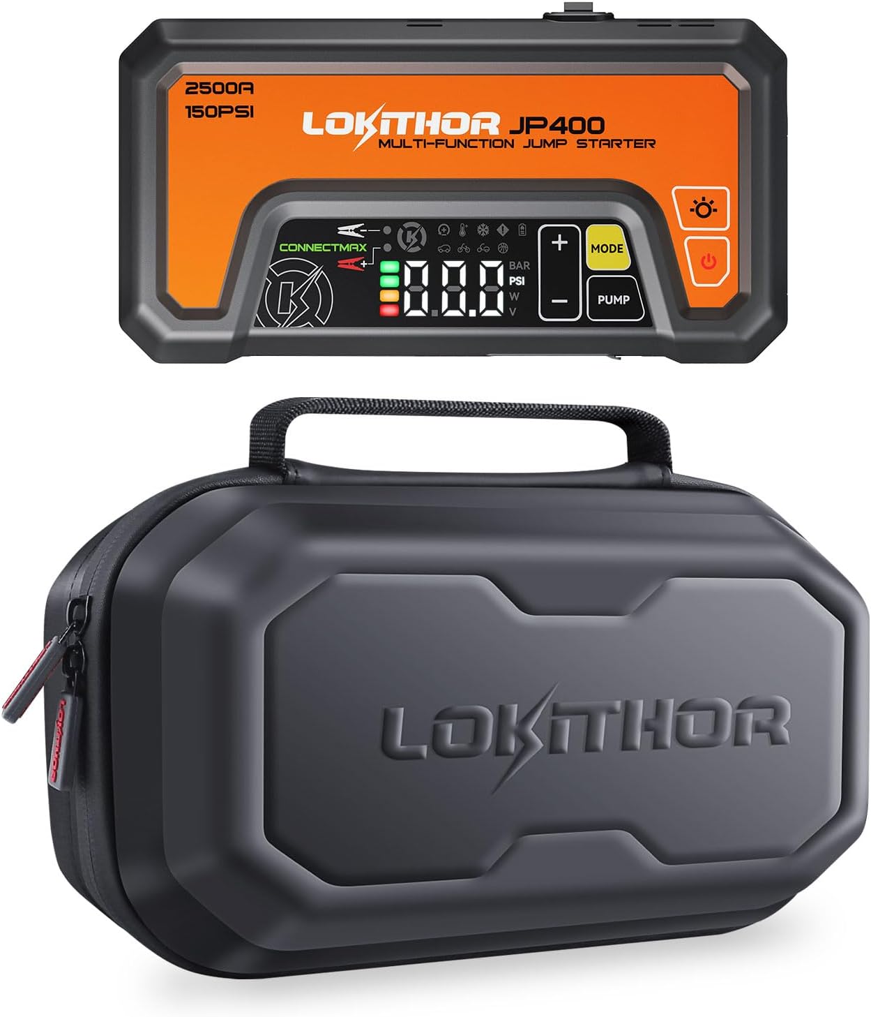 JP400 Jump Starter with Air Compressor, 2500A Car Battery Jumper Starter Portable for Car 8.5L Gas or 6.5L Diesel, 12V Battery Jump Pack with 150PSI Tire Inflator, Jumper Cables, Storage Case