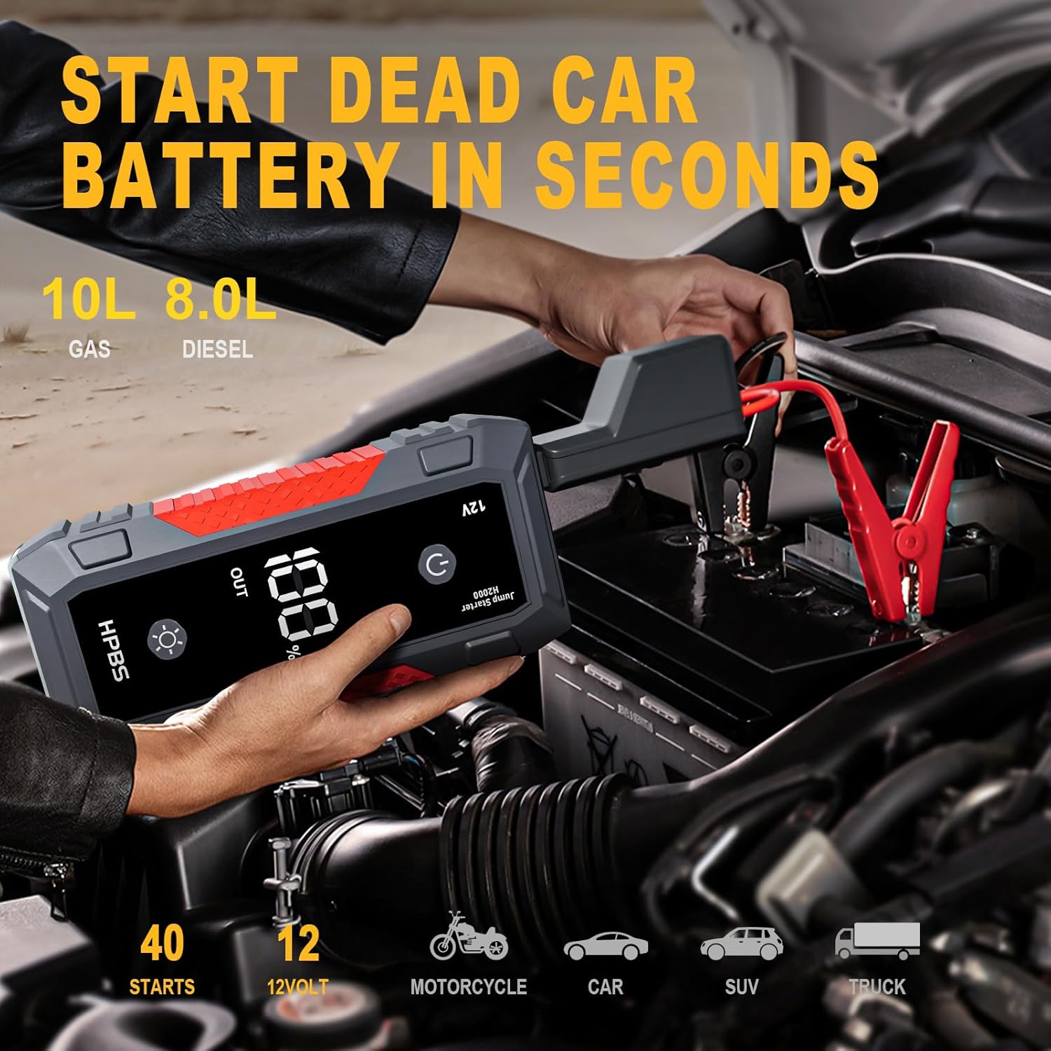 Jump Starter - 4000A Jump Starter Battery Pack for Up to 10.0L Gas and 8.0L Diesel Engines, 12V Portable Car Battery Jump Starter Box with 3.0 LCD Display (Red)