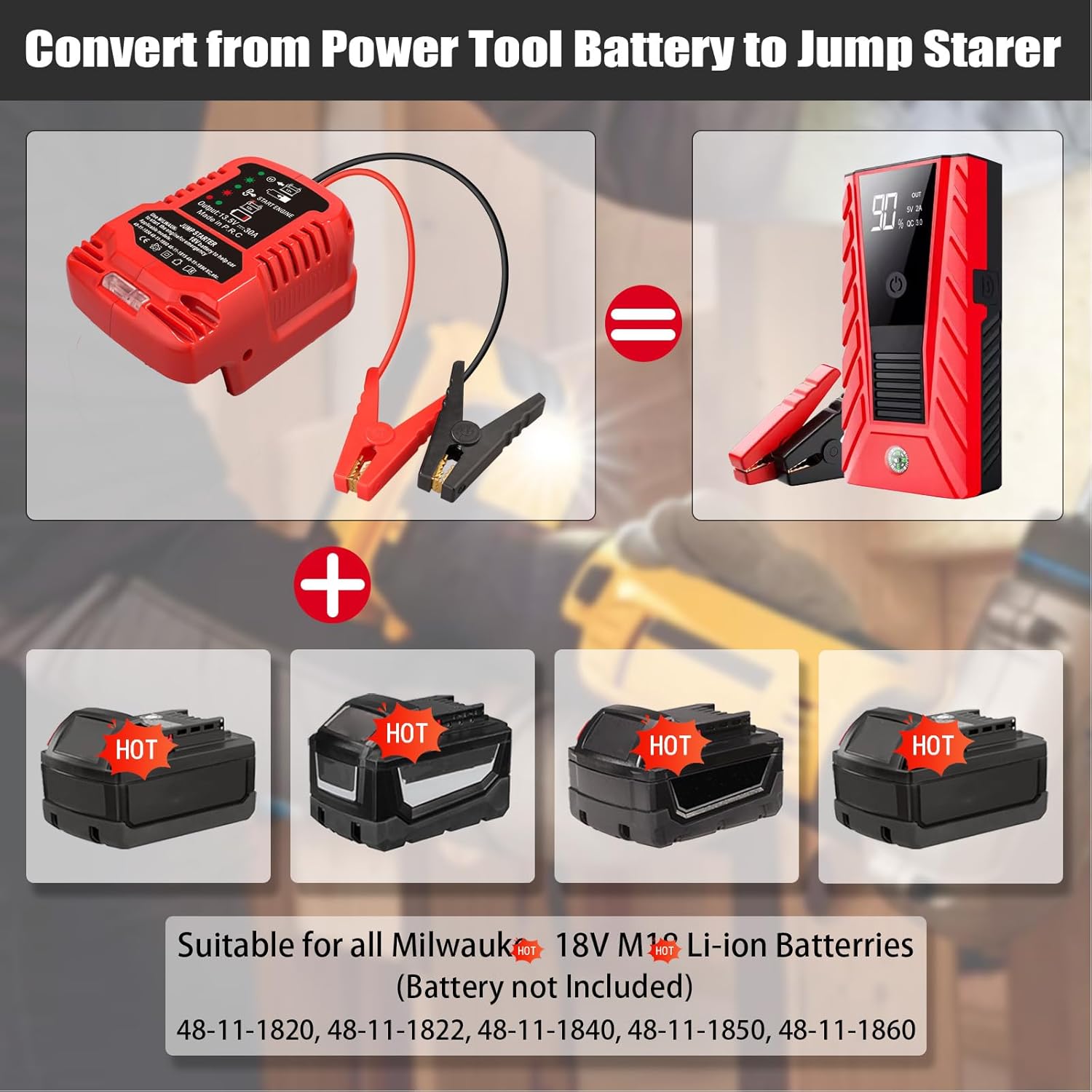 Jump Starter Adapter for DeWalt 20V MAX Battery, 12V Portable Car Jump Cables, Automotive Booster Cable Adapter, Jump Starting Dead or Weak Batteries, Engine up to 3.5 Liters (NO Battery)