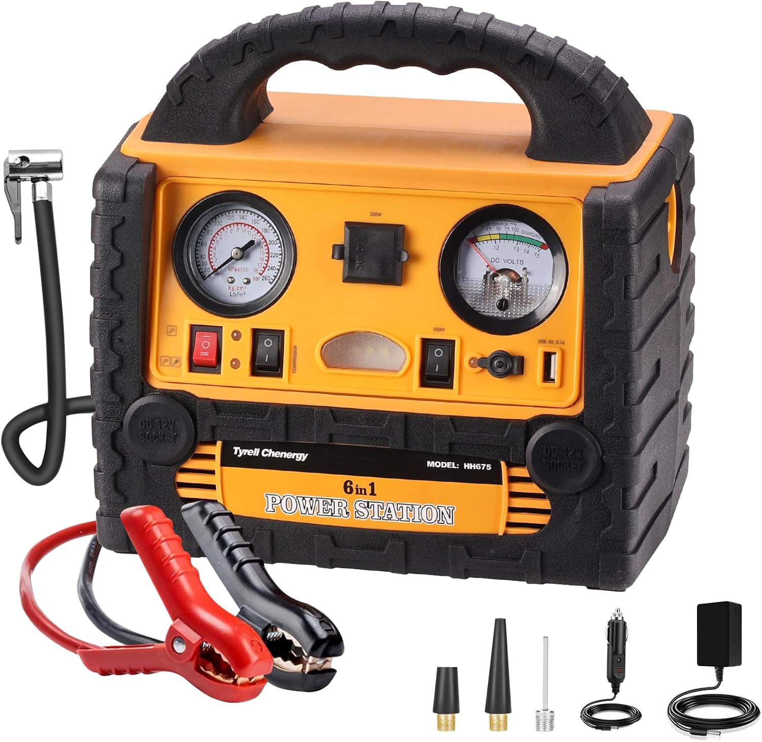 Jump Starter, BS ONE 700A Peak Current Car Battery Jump Starter with Air Compressor and Power Inverter, Jump Starter Battery Pack with 110V/200W AC Output  Led Light