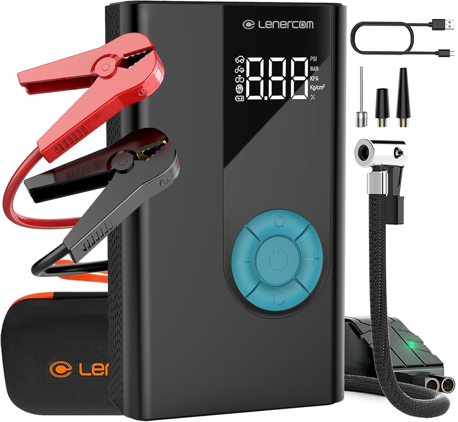 Jump Starter with Air Compressor, 1500A Potable Battery Booster with 150PSI Digital Auto Tire Inflator, 12V Car Battery Charger with USB Quick Charge 3.0(Up 7.0L Gas/4.0L Diesel Engine)
