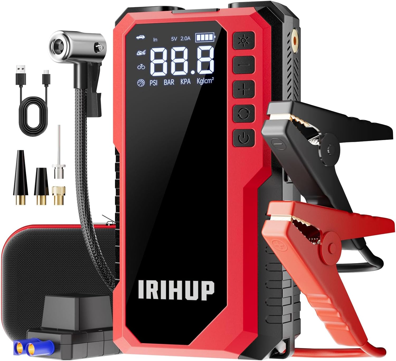 Jump Starter with Air Compressor, 3000A 150PSI Portable Car Battery Jump Starter(9L Gas/8L Diesel), 12V Jump Box Car Battery Jumper Starter Portable Jumper Cable, LCD Screen