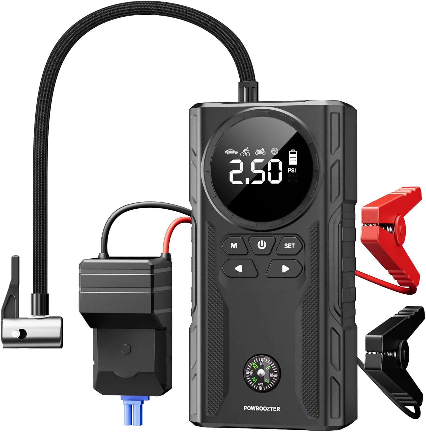 Jump Starter with Air Compressor, 3500A Portable Car Battery Jumper Starter Pack for All Gas and 8.0 Diesel, Tire Inflator with USB Ports, LCD Display, Storage Case, and LED Flashlight