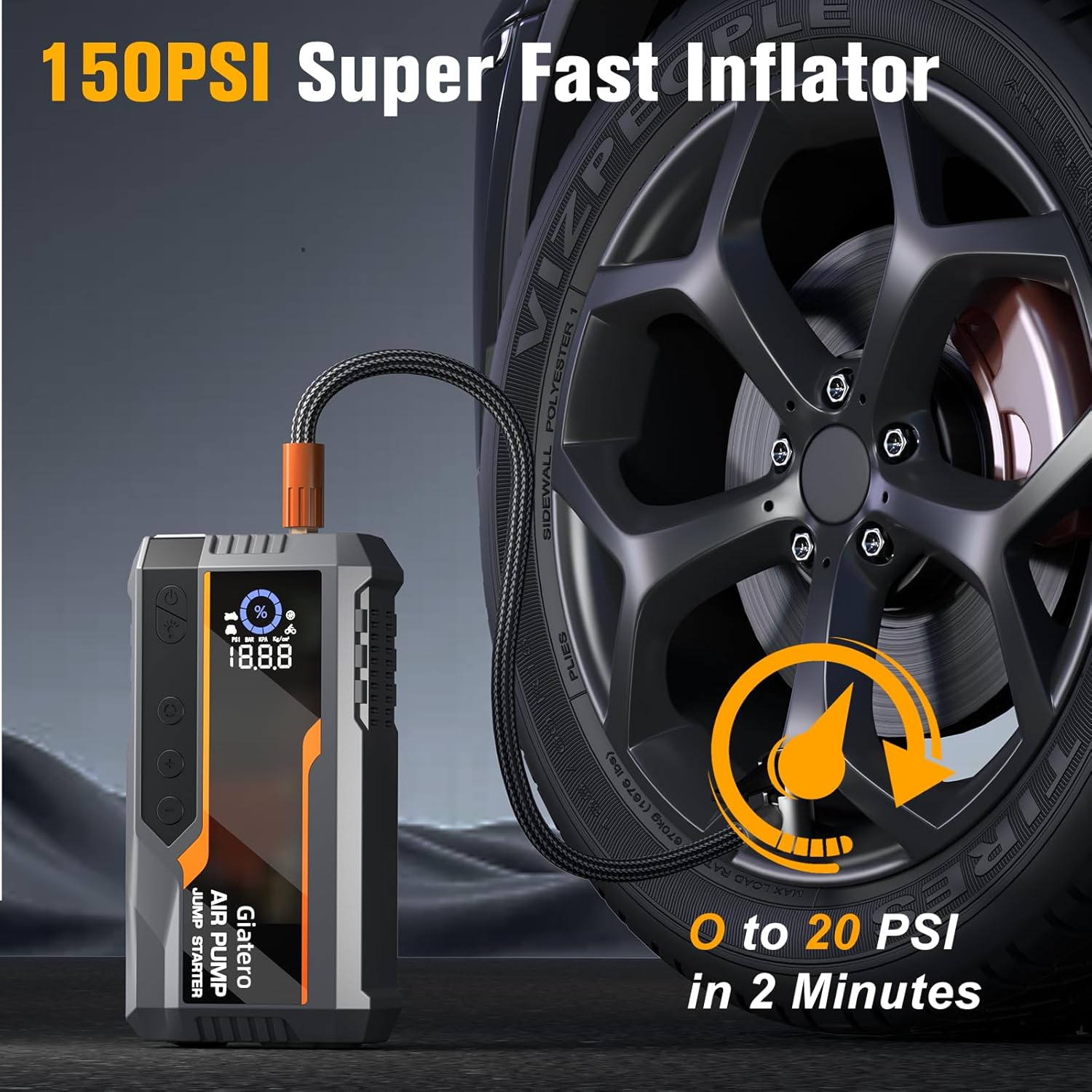 Jump Starter with Air Compressor, 4000A 150PSI Car Battery Jump Starter Portable (All Gas/10.0L Diesel), 12V Jump Box Battery Pack with Large LCD Display, 3 Modes Flashlight and Storage Bag