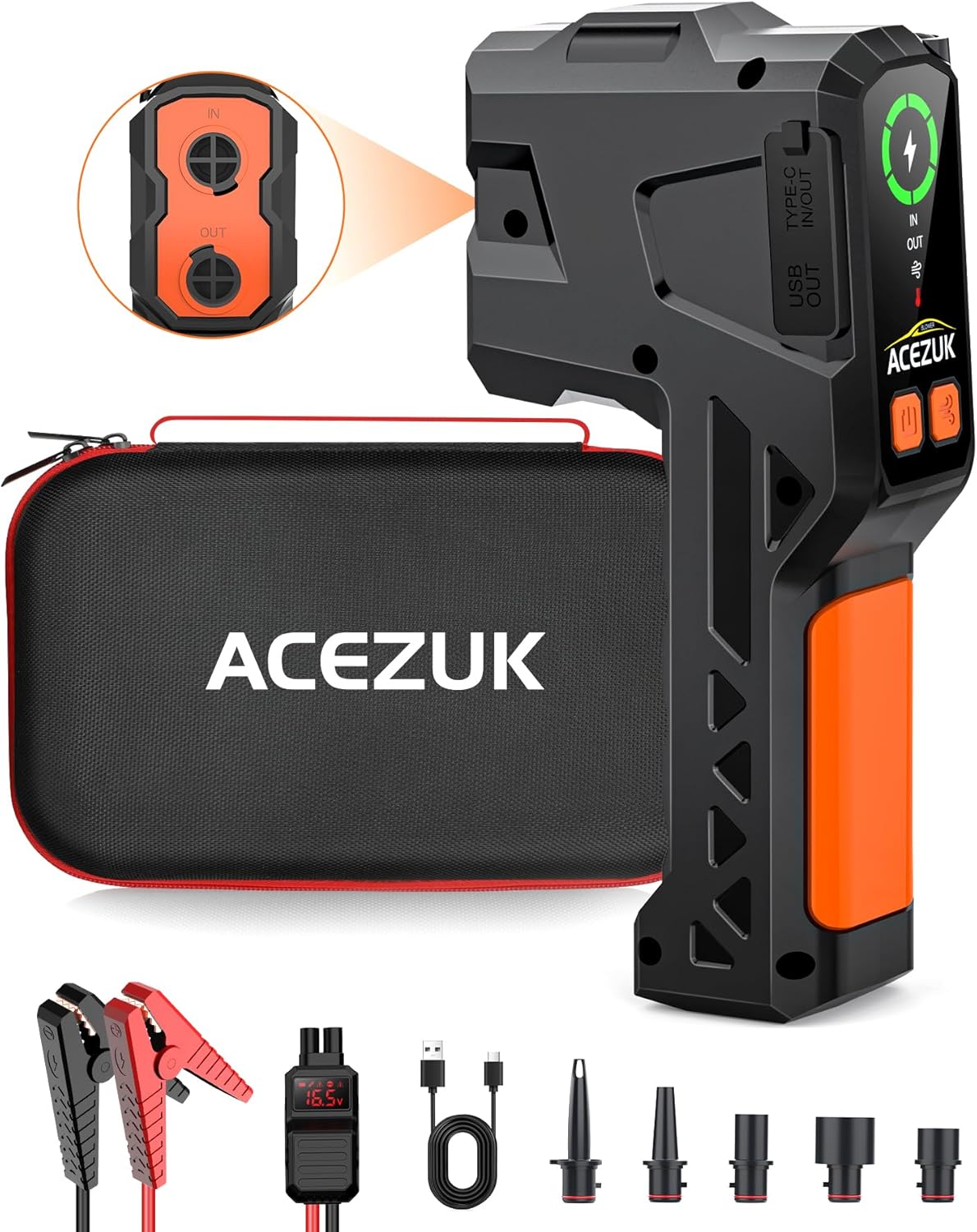 Jump Starter with Air Compressor, 4000A Portable Jump Starter Battery Pack with Air Inflator  Deflator Pump, 8 in 1 Car Jump Starter(7.0L Gas/5.5L Diesel), 12V Jump Pack, Large Display, Flashlight