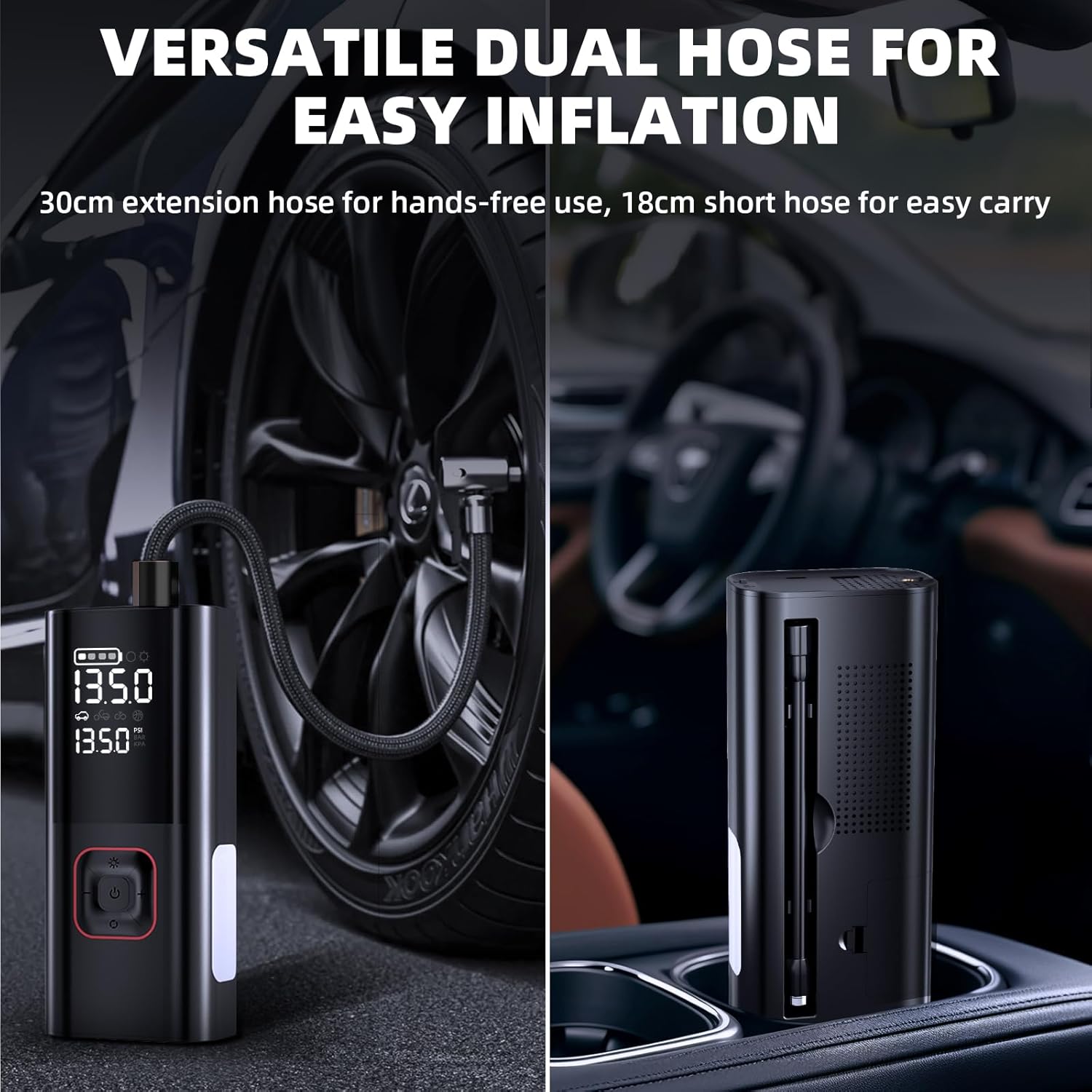 Jump Starter with Air Compressor, 5000A 150PSI Portable Car Battery Jump Starter(9L Gas/8L Diesel), 12V Jump Box Car Battery Jumper Starter Portable with Jumper Cables, LED Light, LCD Display Jump Starter with Air Compressor, 5000A 150PSI Portable Car Battery Jump Starter(9L Gas/8L Diesel), 12V Jump Box Car Battery Jumper Starter Portable with Jumper Cables, LED Light, LCD Display