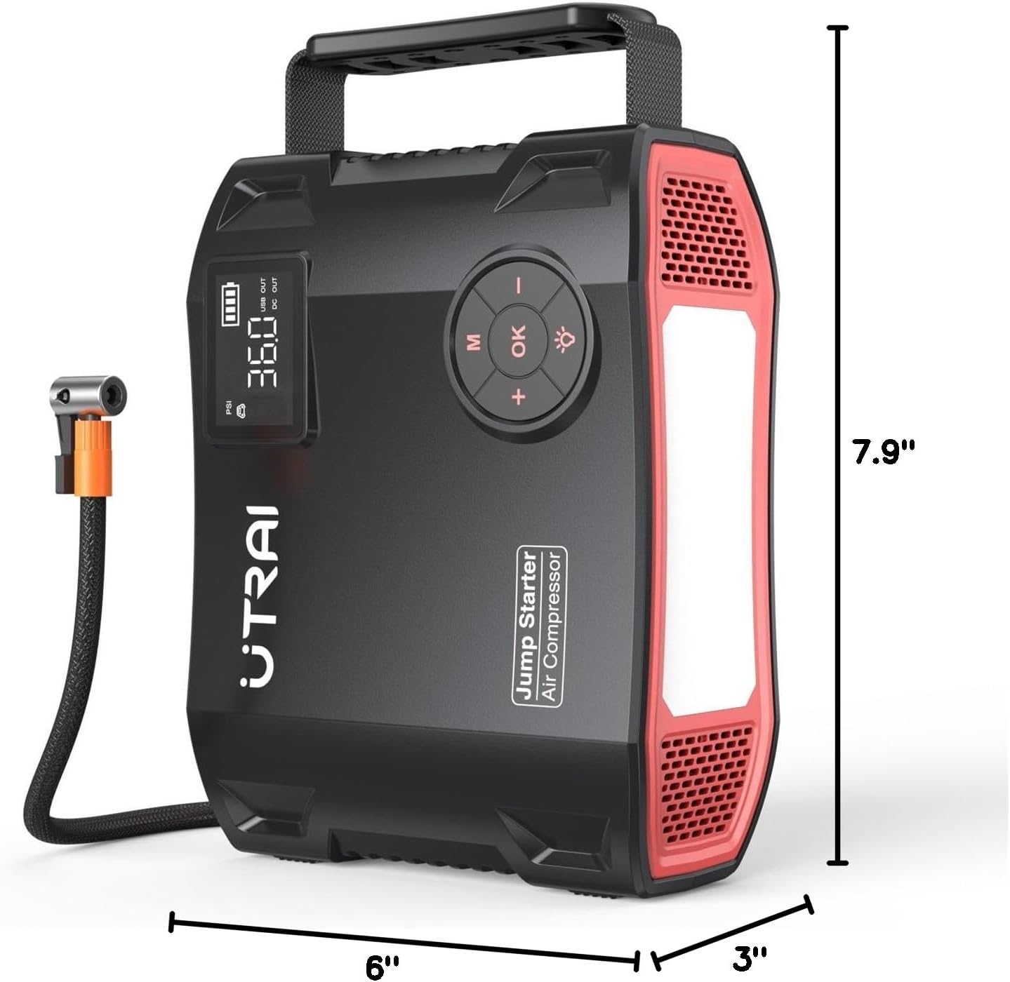 Jump Starter with Air Compressor, 6000A 27000mAh Car Battery Booster with 150PSI Tire Inflator, Car Jump Starter Portable Jump Box (All Gas/10L Diesel), DC160W, QC3.0 Jumper Cables, 1600LM Light