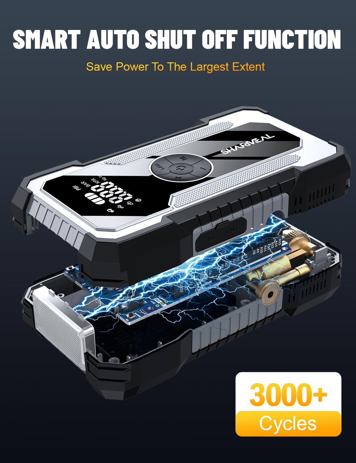 Jump Starter with Air Compressor, Sharmeal 4000A 150PSI Car Jump Starter Battery Pack (9.0 Gas/8.0L Diesel), 12V Car Battery Jump Starter