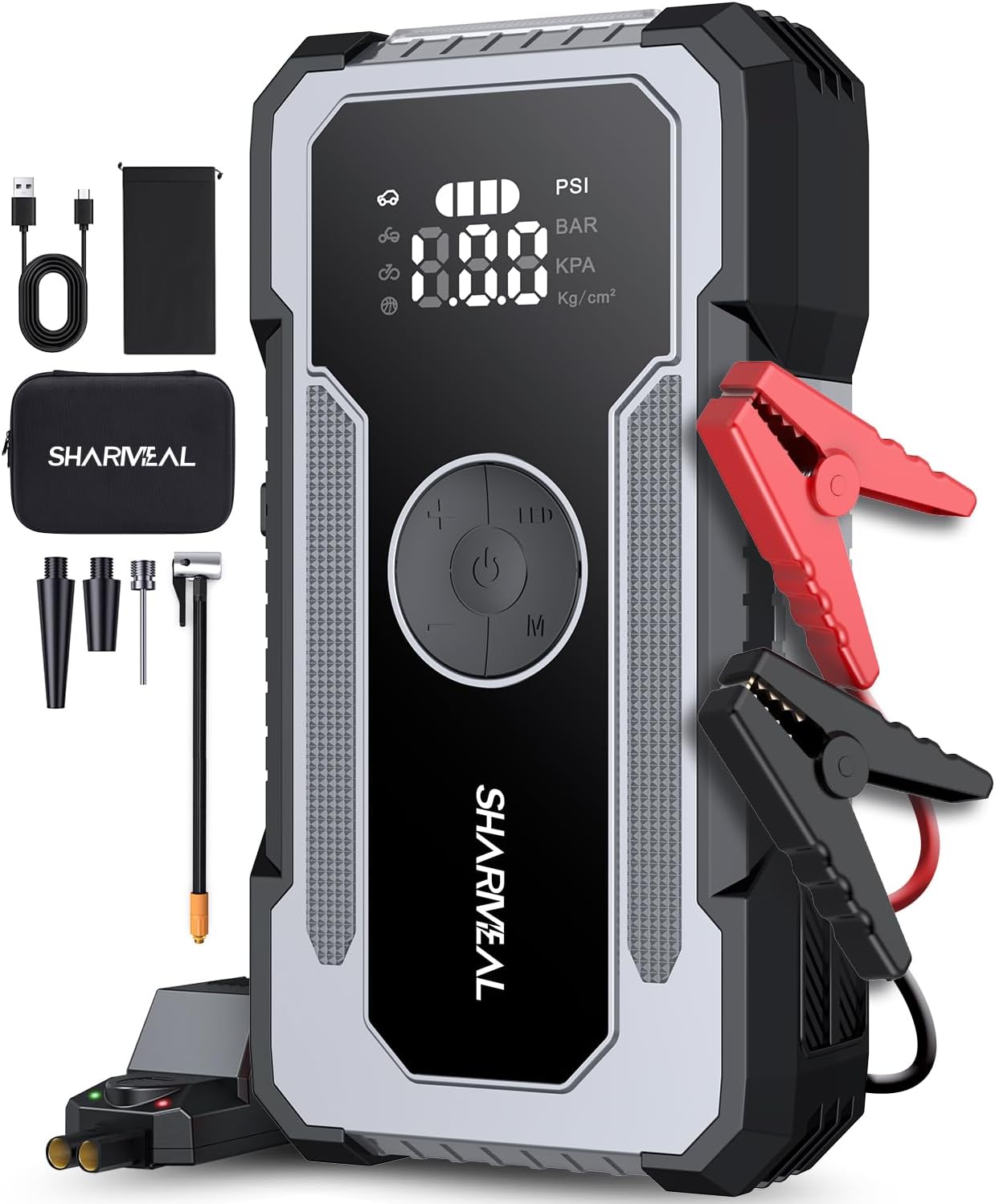 Jump Starter with Air Compressor, Sharmeal 4000A 150PSI Car Jump Starter Battery Pack (9.0 Gas/8.0L Diesel), 12V Car Battery Jump Starter