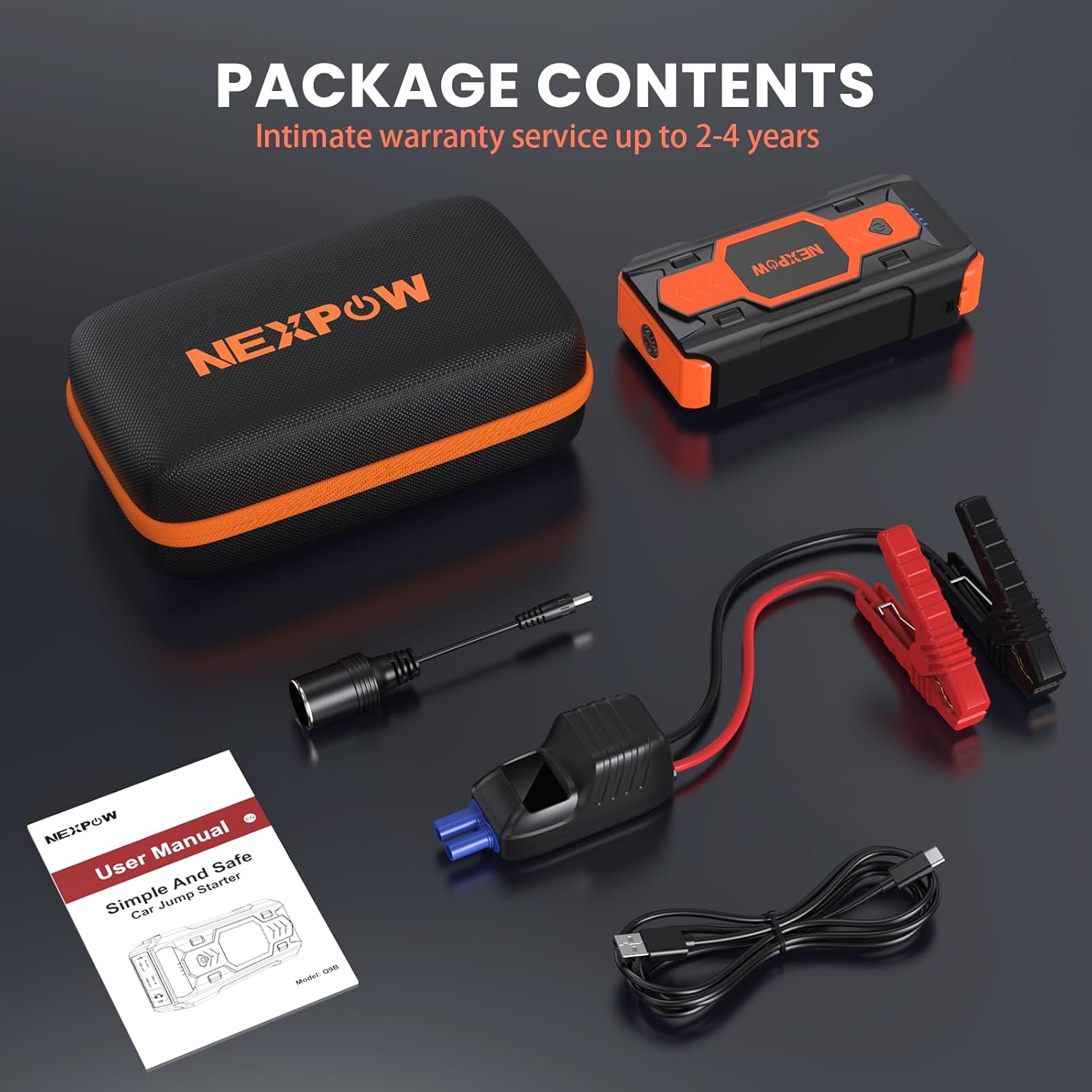 NEXPOW Battery Jump Starter 3000A Car Jump Starter (up to 8.0L Gas/8L Diesel Engines) 12V Car Battery Booster Pack with USB Quick Charge 3.0 and 4 LED Modes Red Blue Warning