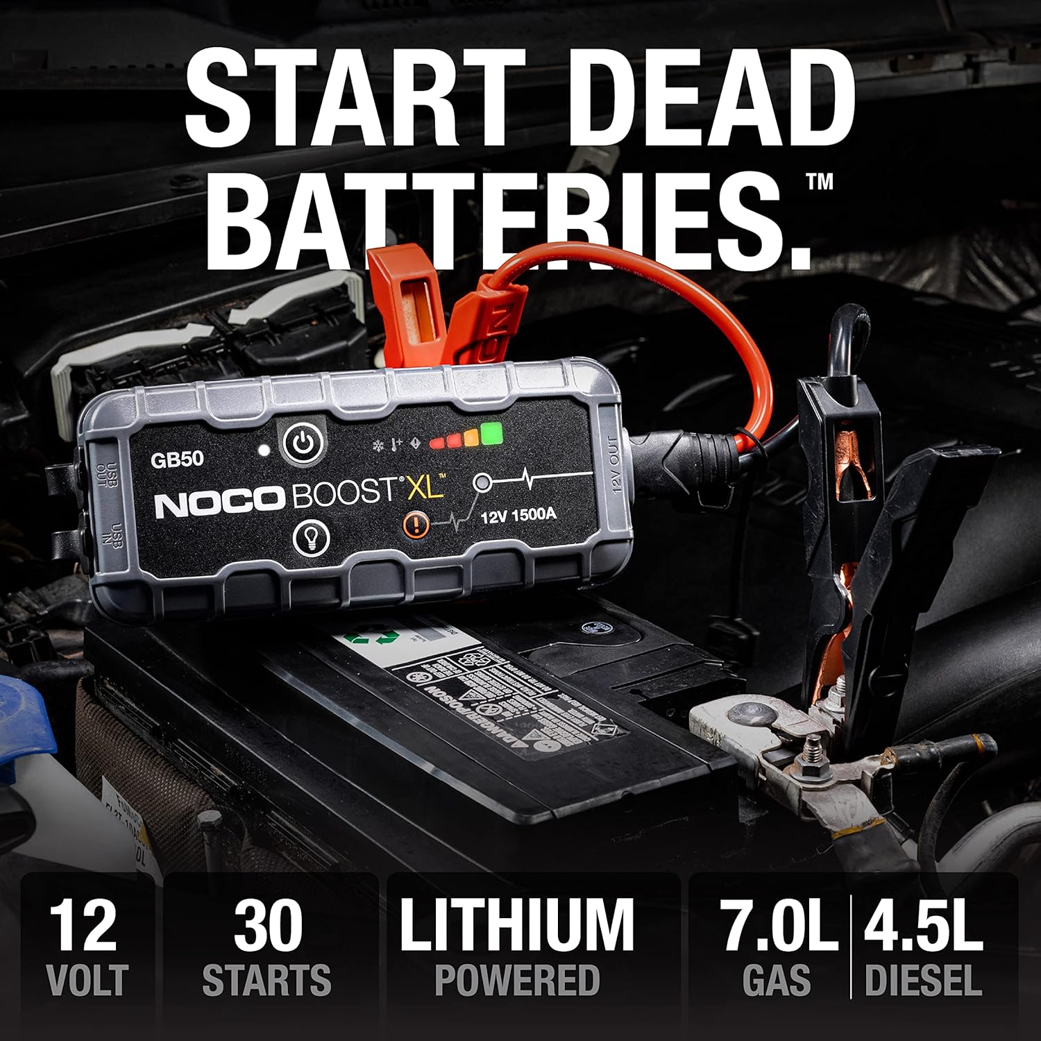 NOCO Boost GB50: 1500A UltraSafe Jump Starter – 12V Lithium Battery Booster Pack, Portable Jump Box, Power Bank  Jumper Cables - For 6.0L Gas and 3.0L Diesel Engines