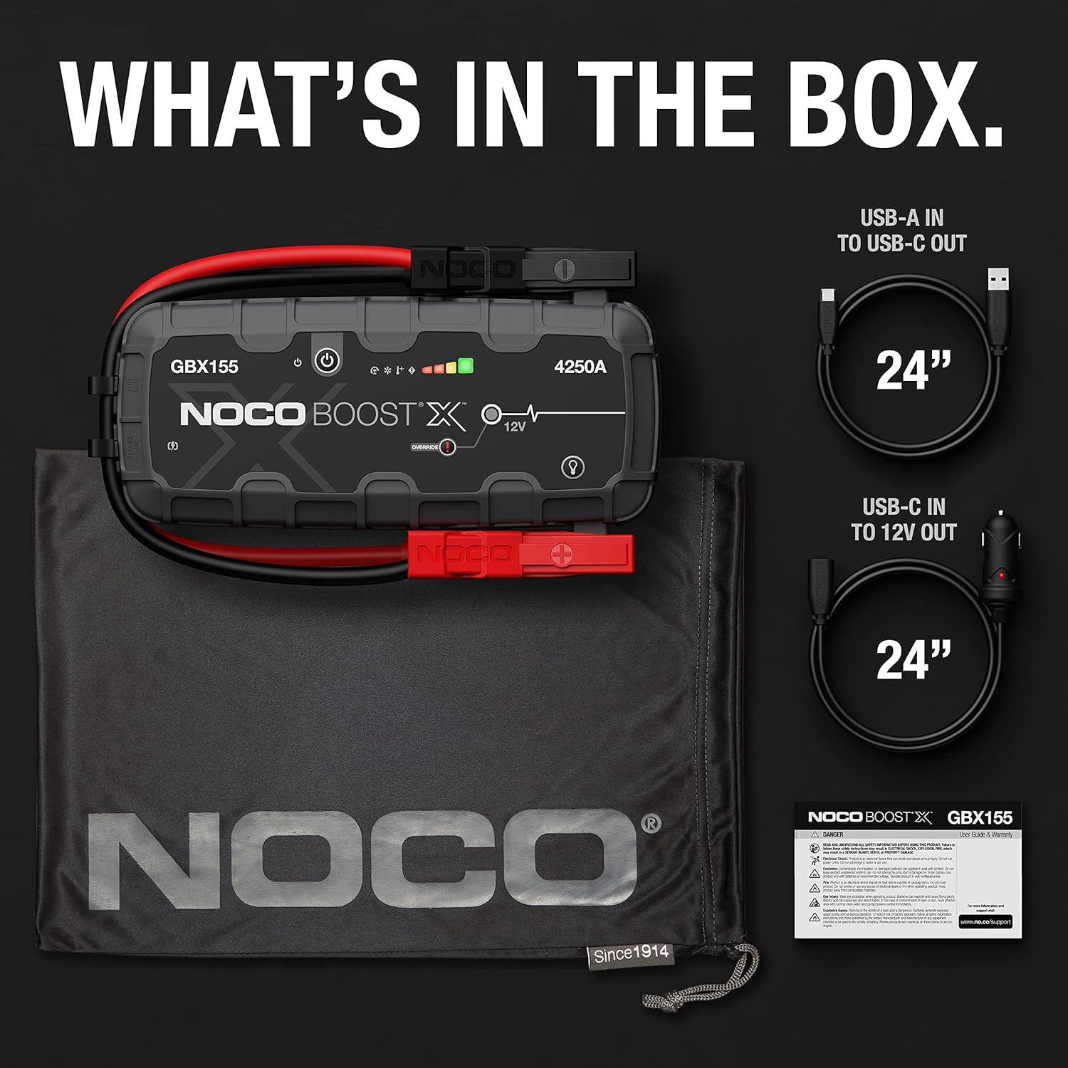 NOCO Boost X GBX155: 4250A UltraSafe Jump Starter – 12V Lithium Battery Booster Pack, Portable Jump Box, Power Bank  Jumper Cables - for 6.5L Gas and 4.0L Diesel Engines