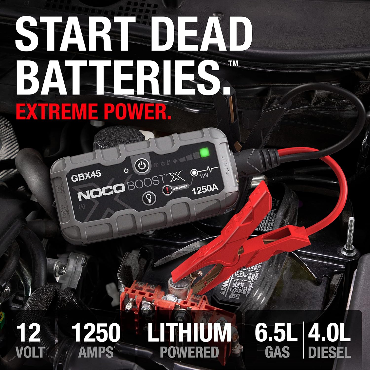 NOCO Boost X GBX45: 1250A UltraSafe Jump Starter – 12V Lithium Battery Booster Pack, Portable Jump Box, Power Bank  Jumper Cables - for 6.5L Gas and 4.0L Diesel Engines