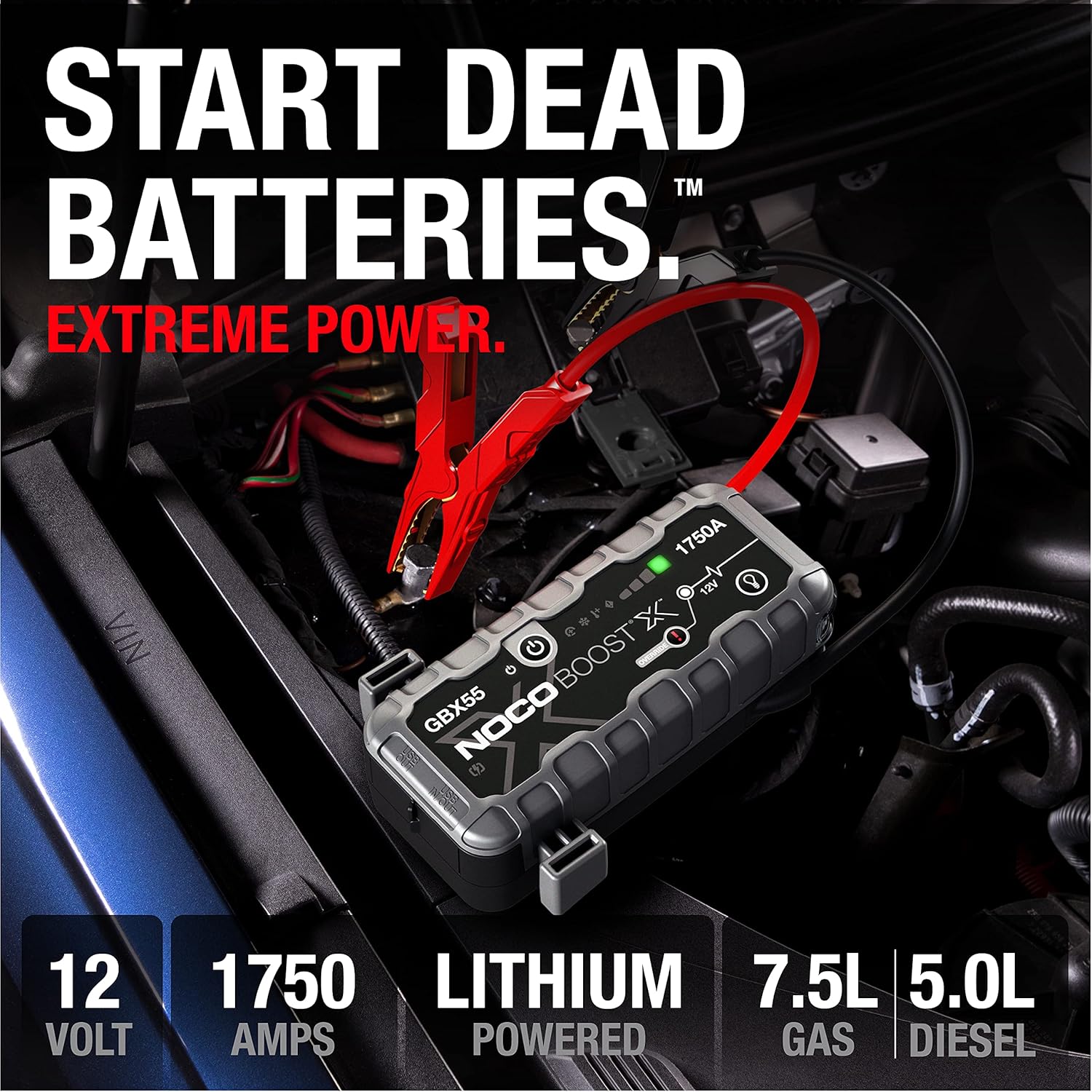 NOCO Boost X GBX55: 1750A UltraSafe Jump Starter – 12V Lithium Battery Booster Pack, Portable Jump Box, Power Bank  Jumper Cables - For 6.5L Gas and 4.0L Diesel Engines
