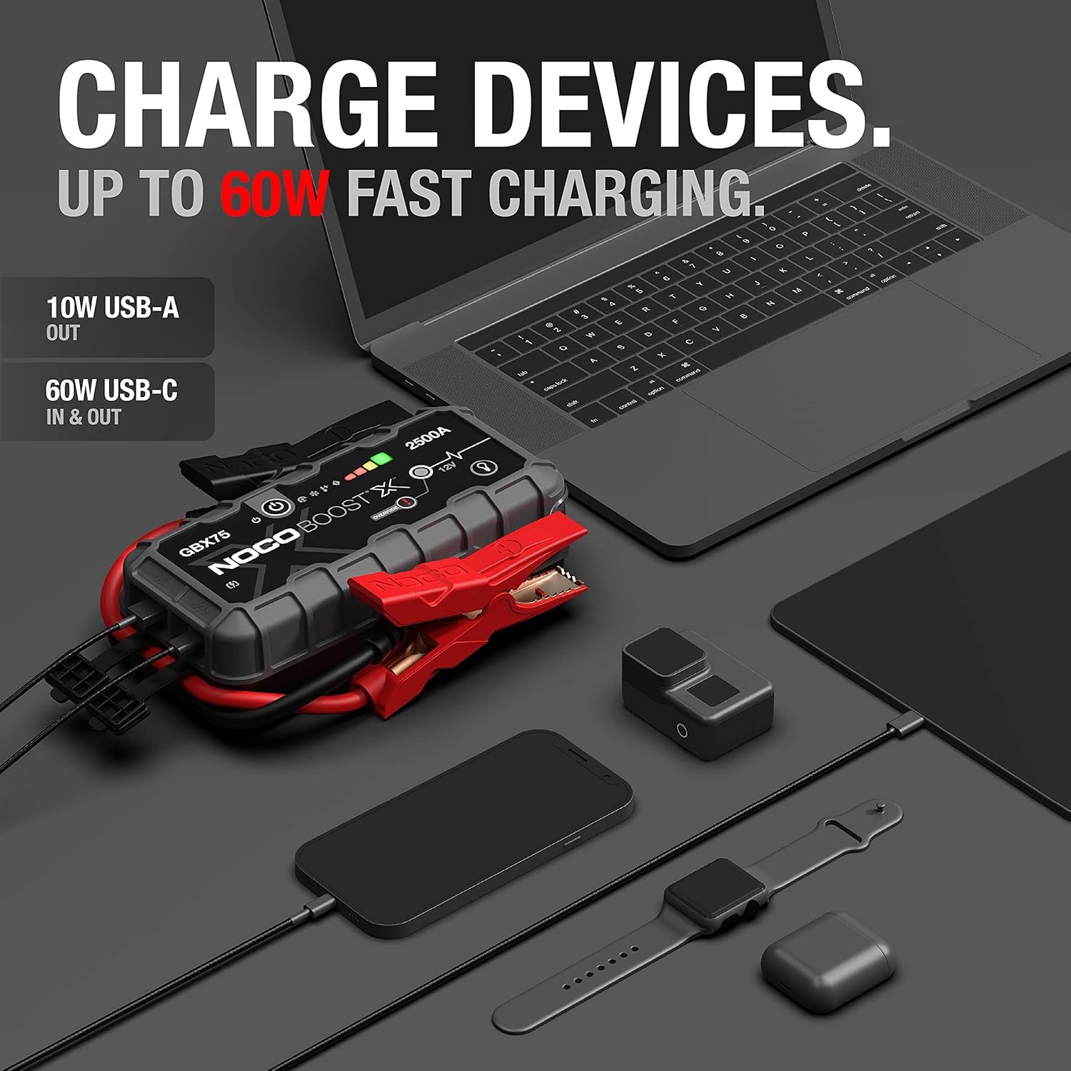 NOCO Boost X GBX75 2500A 12V UltraSafe Portable Lithium Jump Starter, Car Battery Booster Pack, USB-C Powerbank Charger, and Jumper Cables for up to 8.5-Liter Gas and 6.5-Liter Diesel Engines