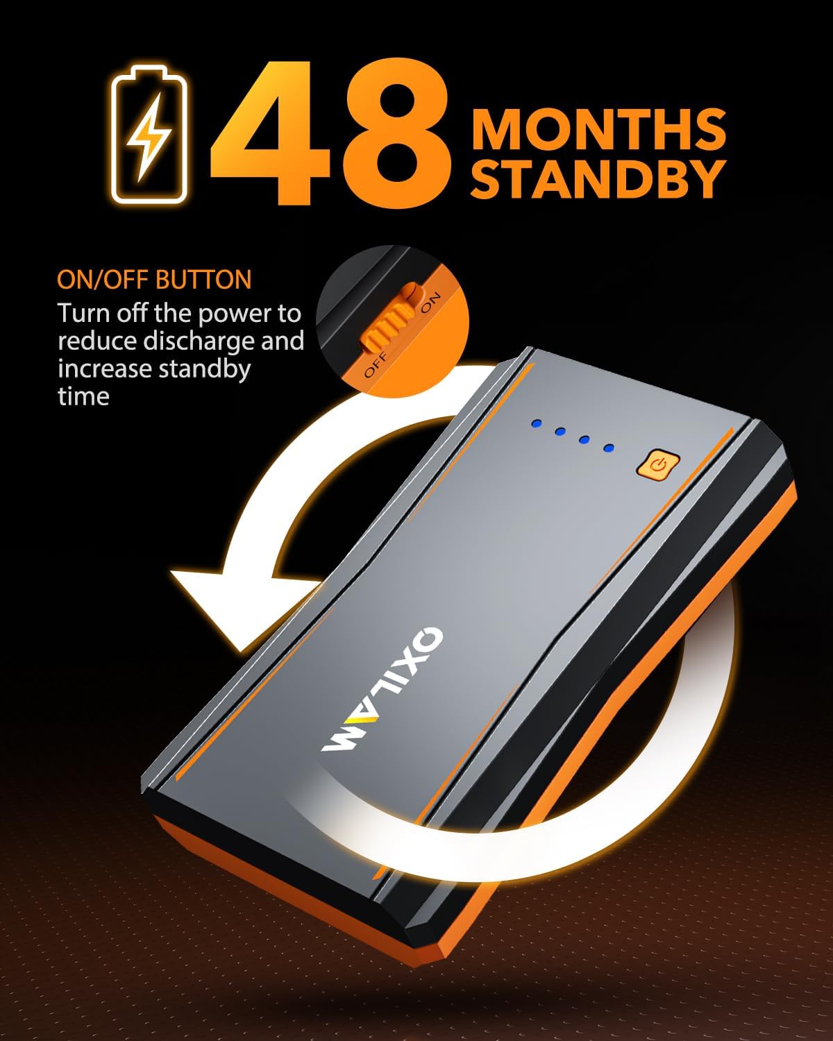 OXILAM Jump Starter, 4000A Peak Car Battery Jumper Starter Portable, Up to 10L Gas and 8L Diesel Engines, 12V Jumper Cables with Battery Pack, Power Bank, 600 LM LED Flashlight, Orange