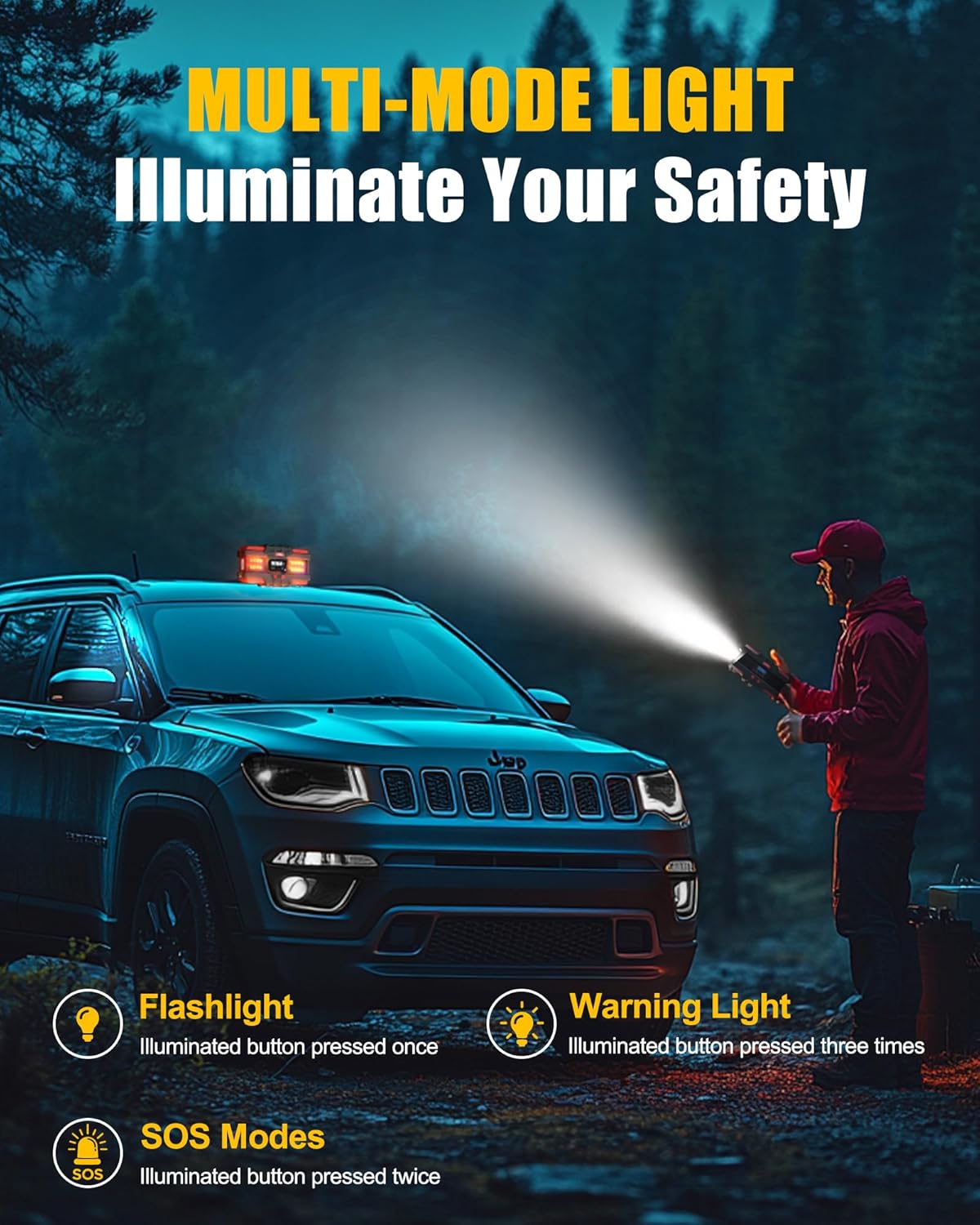 PJS06 2500A Car Battery Jump Starter, Portable 12v Battery Booster, Jump Box and Charger, with Voltage Detection, Built-in Protection and LED Warning Light for 8.0l Gas and 6.5l Diesel