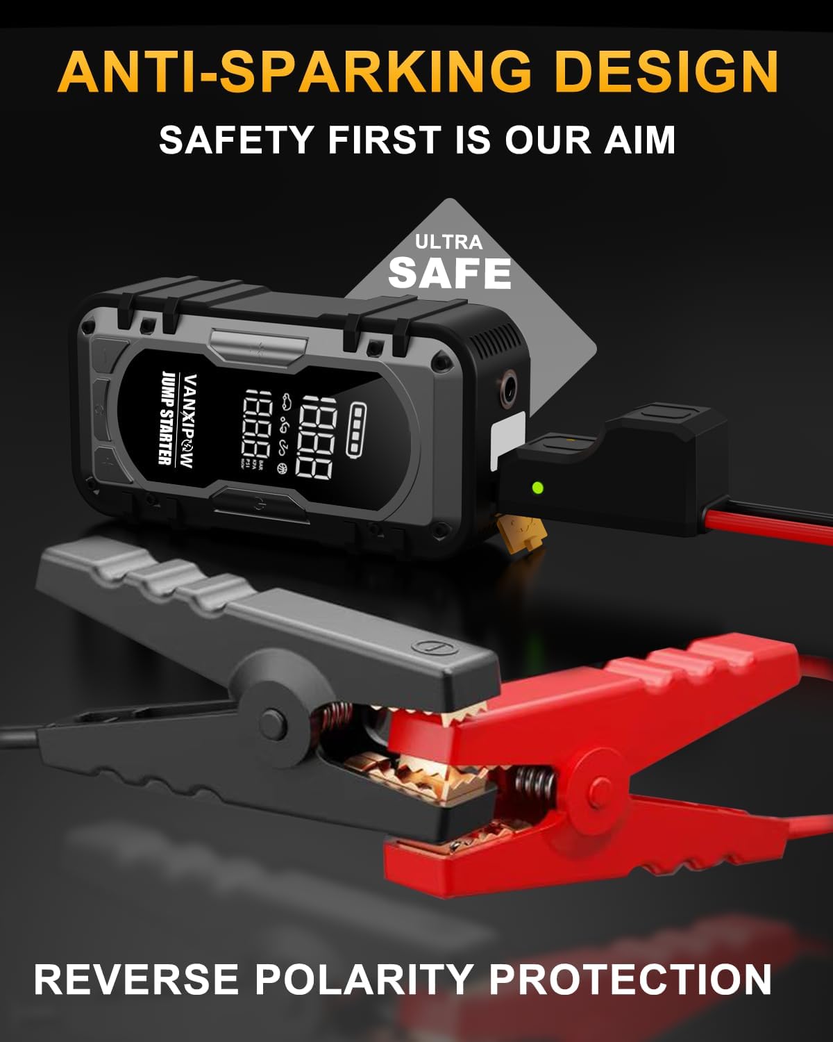 Portable Car Battery Jump Starter with Air Compressor, VANXIPOW 4500A 150PSI (9.0 L Gas/8.0L Diesel), 12V Jump Box Car Battery with 600 Lm LED Light, with Large LED Display, Power Bank