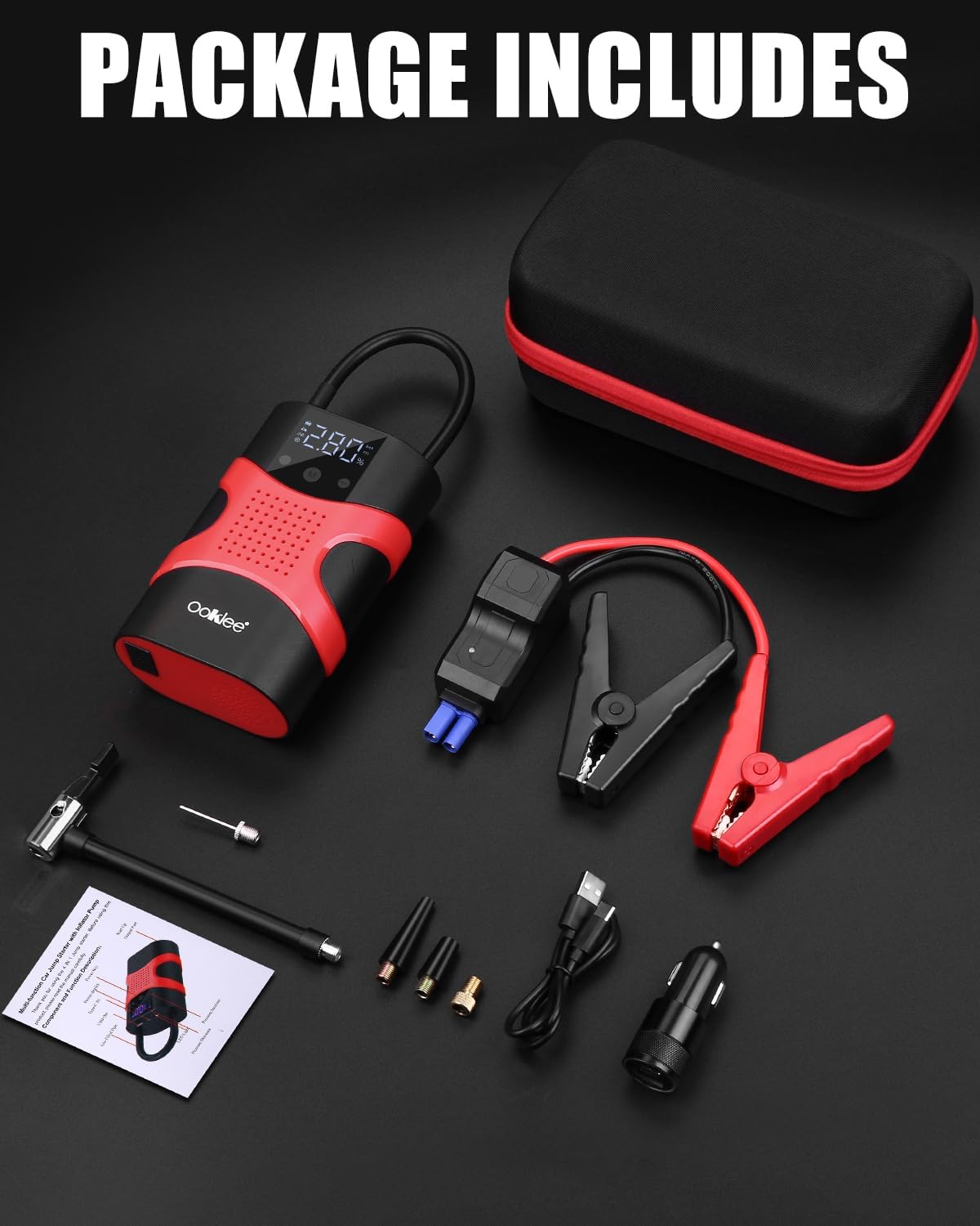 Portable Car Jump Starter with Air Compressor 150PSI Tire Inflator Portable Air Compressor,12V 3000A Car Battery Jump Starter Battery Pack with LED Display and Lights, Output and Input Power