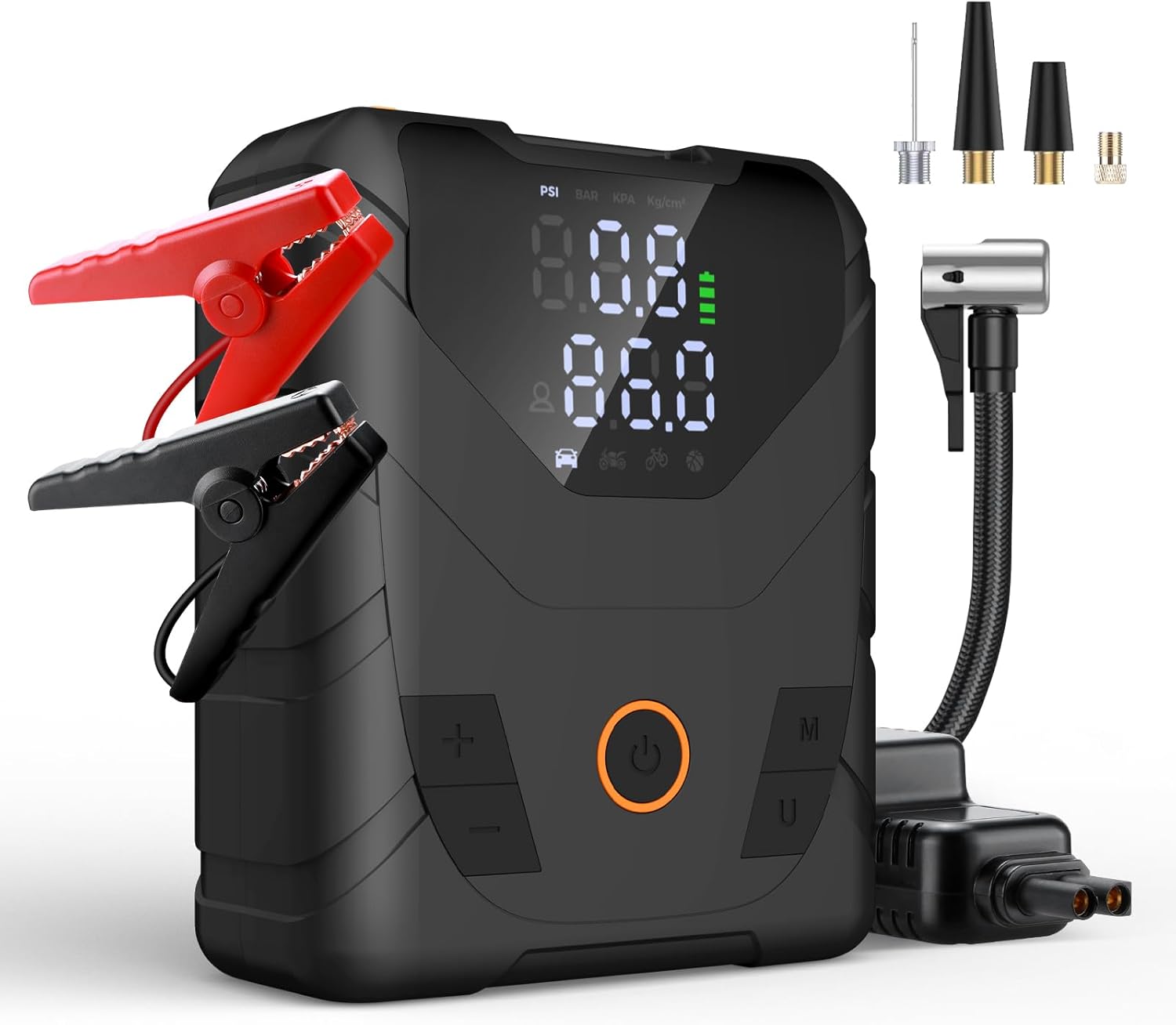 Portable Car Jump Starter with Air Compressor-150PSI12000mAh Battery Jump Starter with Accurate Pressure Gauge-Auto Shut-Off, LED Light Electric Air Pump for Car Tires,Motorcycle,Bike, Balls