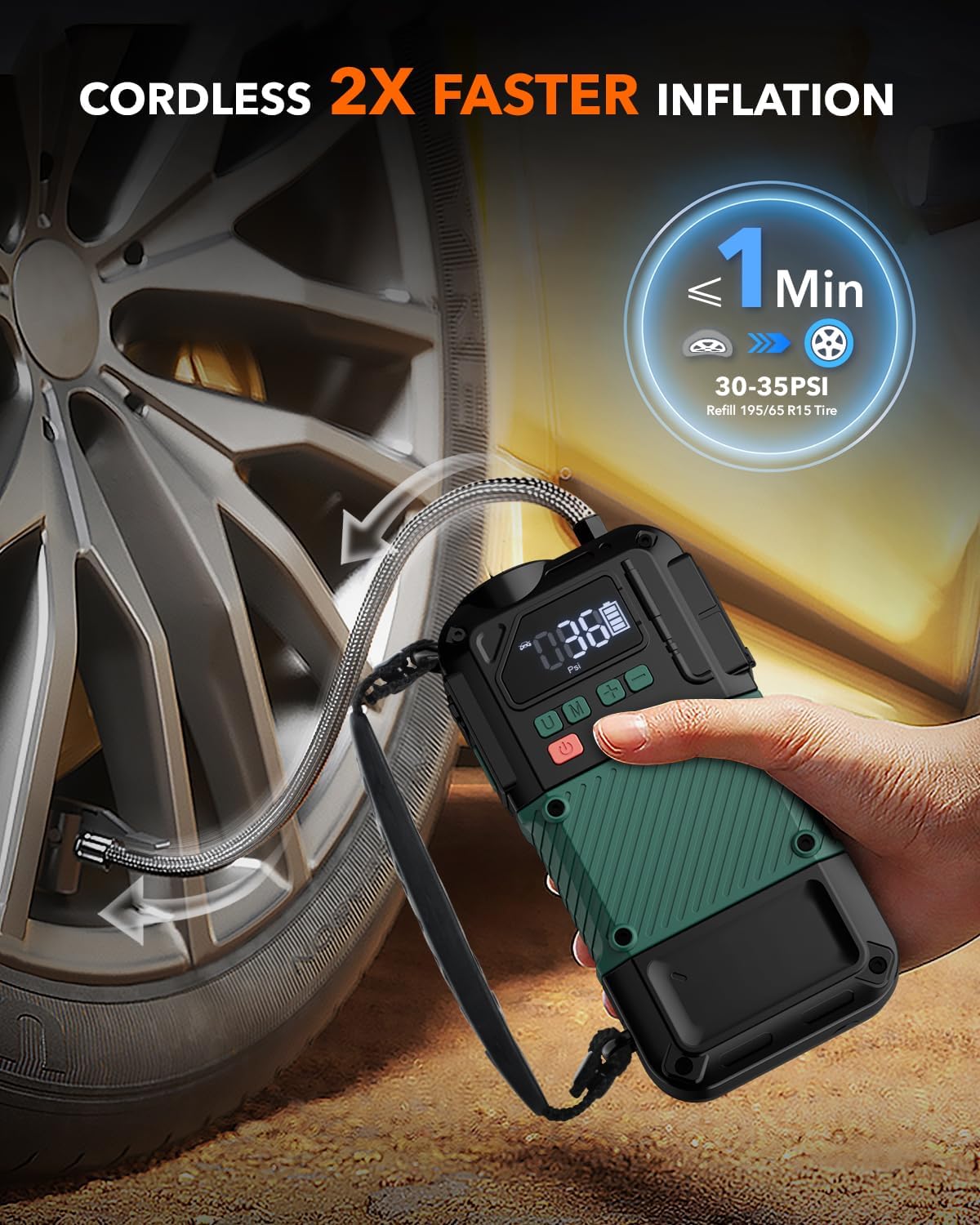 Portable Car Jump Starter with Air Compressor - 3000A/150PSI, 12V Portable Jump Box for 5.0L Diesel  8.0L Gas, Compact Battery Jump Pack, Extended Smart Jumper Cables, USB Outputs, and Lights
