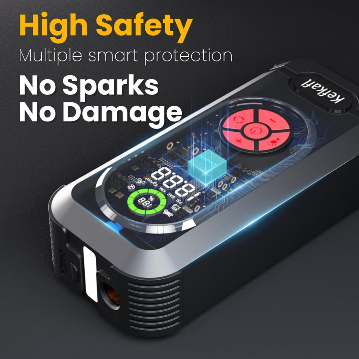 Portable Car Jump Starter with Air Compressor, Kefkafl 4500A 150PSI Car Battery Jump Starter Battery Pack (10.0L Gas/10.0L Diesel), 12V Jump Box with Tire Inflator, Flashlight, Display, Power Bank