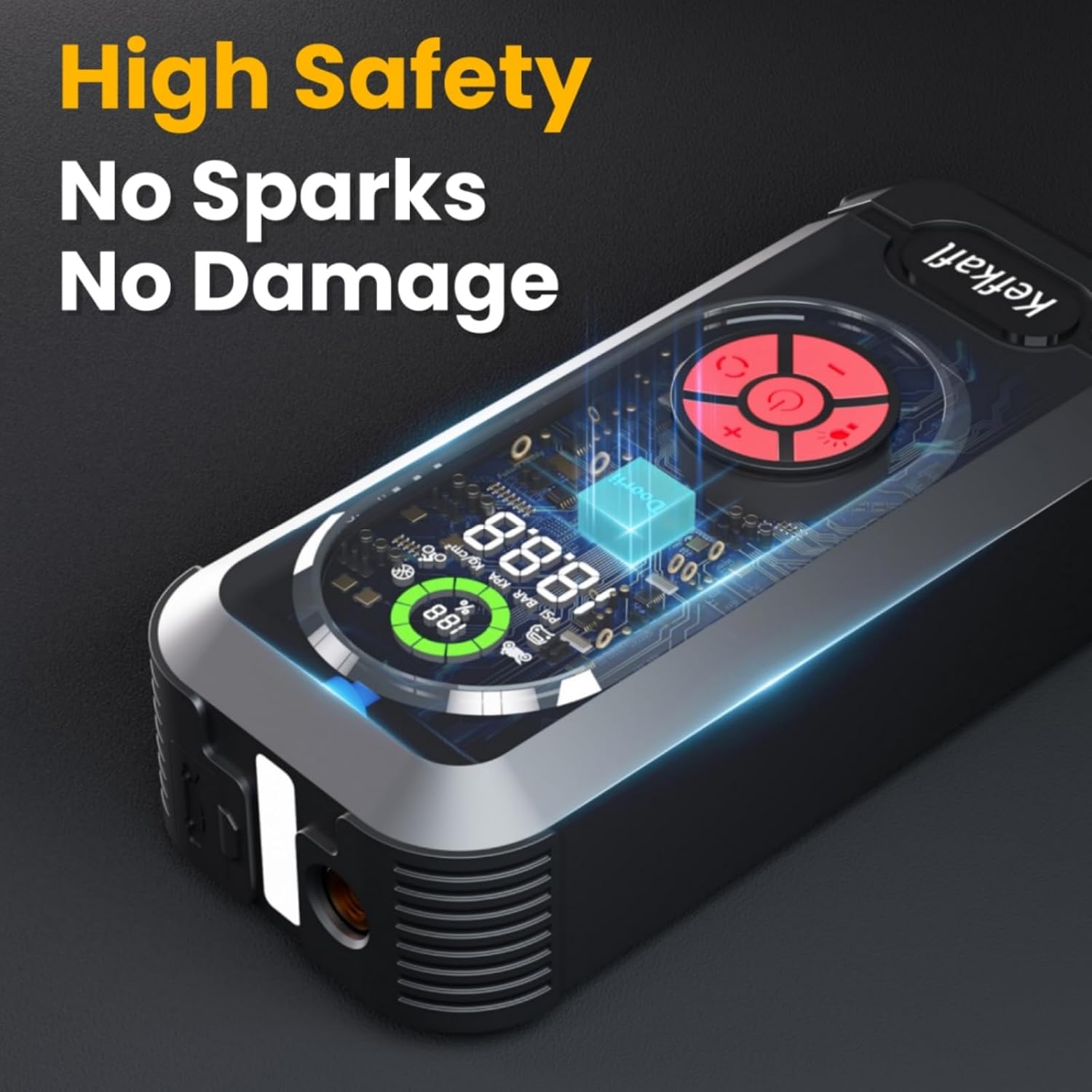 Portable Car Jump Starter with Air Compressor, Kefkafl 4500A 150PSI Car Battery Jump Starter Battery Pack (10.0L Gas/10.0L Diesel), 12V Jump Box with Tire Inflator, Flashlight, Display, Power Bank