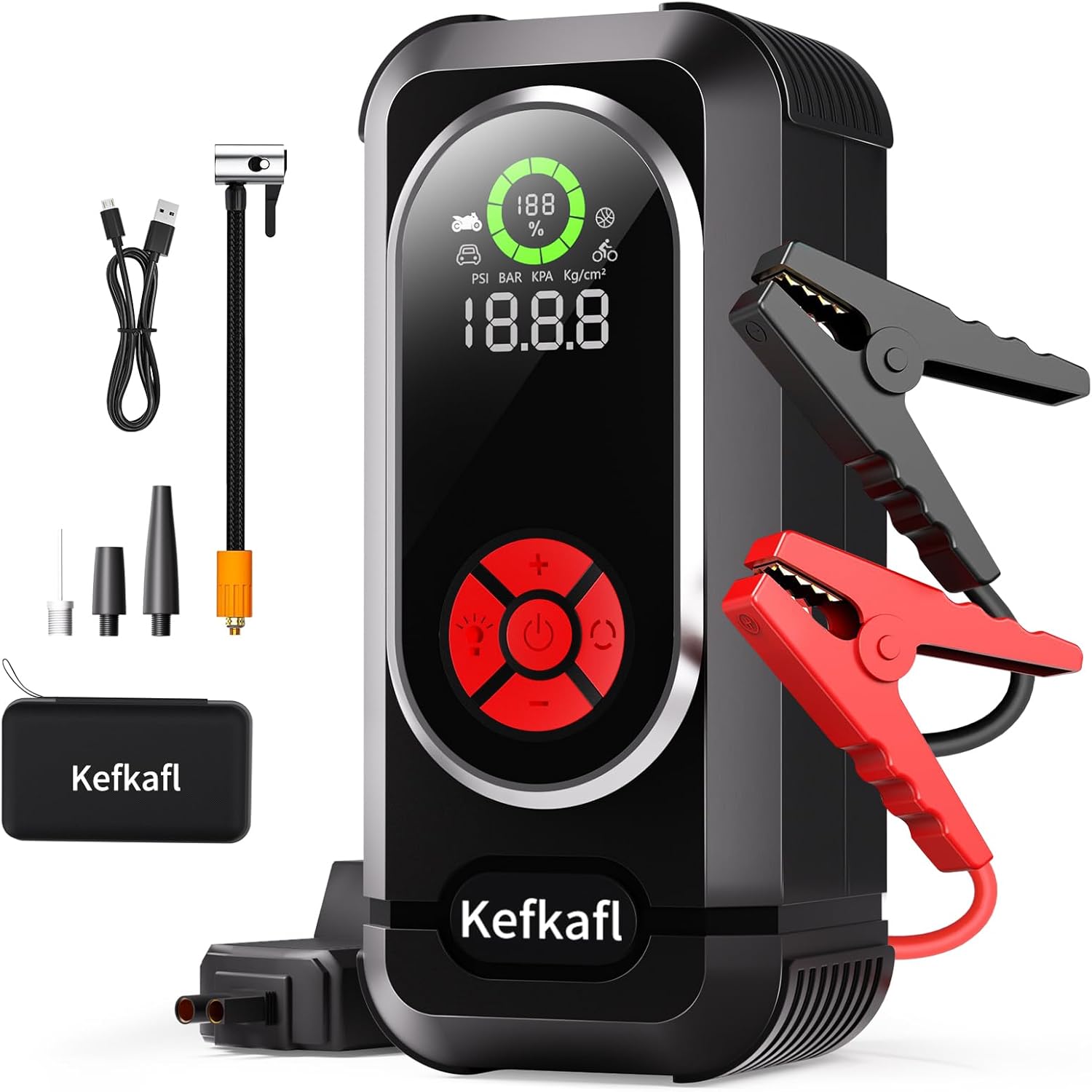 Portable Car Jump Starter with Air Compressor, Kefkafl 4500A 150PSI Car Battery Jump Starter Battery Pack (10.0L Gas/10.0L Diesel), 12V Jump Box with Tire Inflator, Flashlight, Display, Power Bank