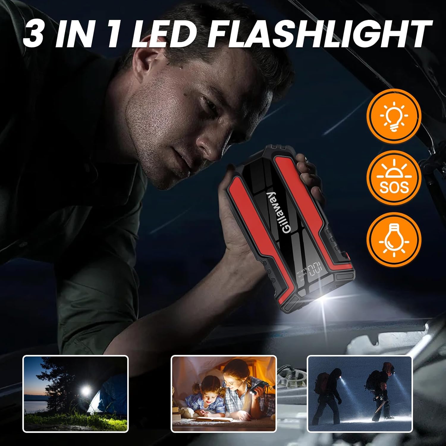 Q11 4000A Car Jump Starter with Air Compressor Combo 150PSI, Portable Car Battery Jump Starter Battery Pack (10L Gas/8.0L Diesel), ChargerTire Inflator LED Light (4000A)