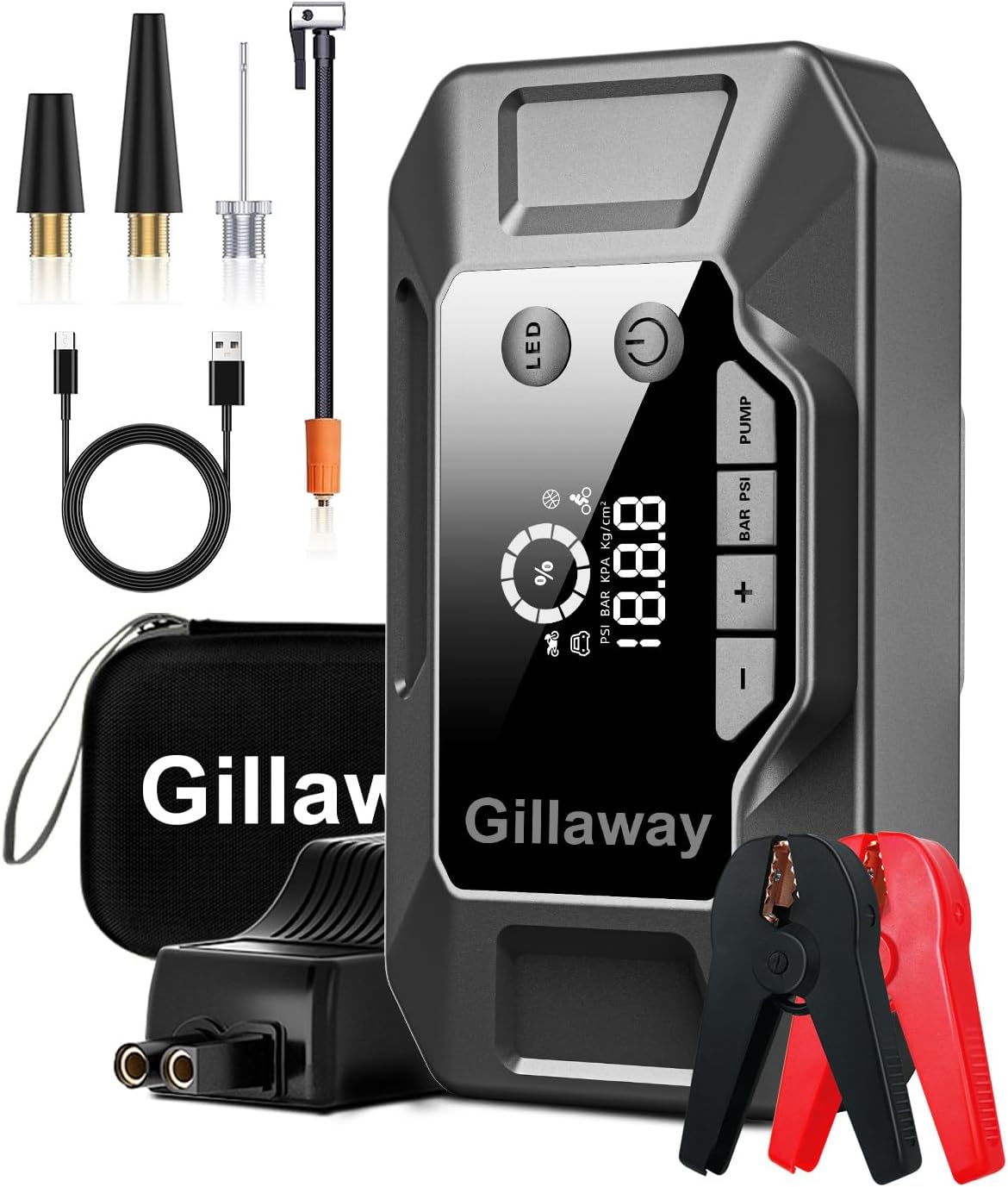 Q11 4000A Car Jump Starter with Air Compressor Combo 150PSI, Portable Car Battery Jump Starter Battery Pack (10L Gas/8.0L Diesel), ChargerTire Inflator LED Light (4000A)