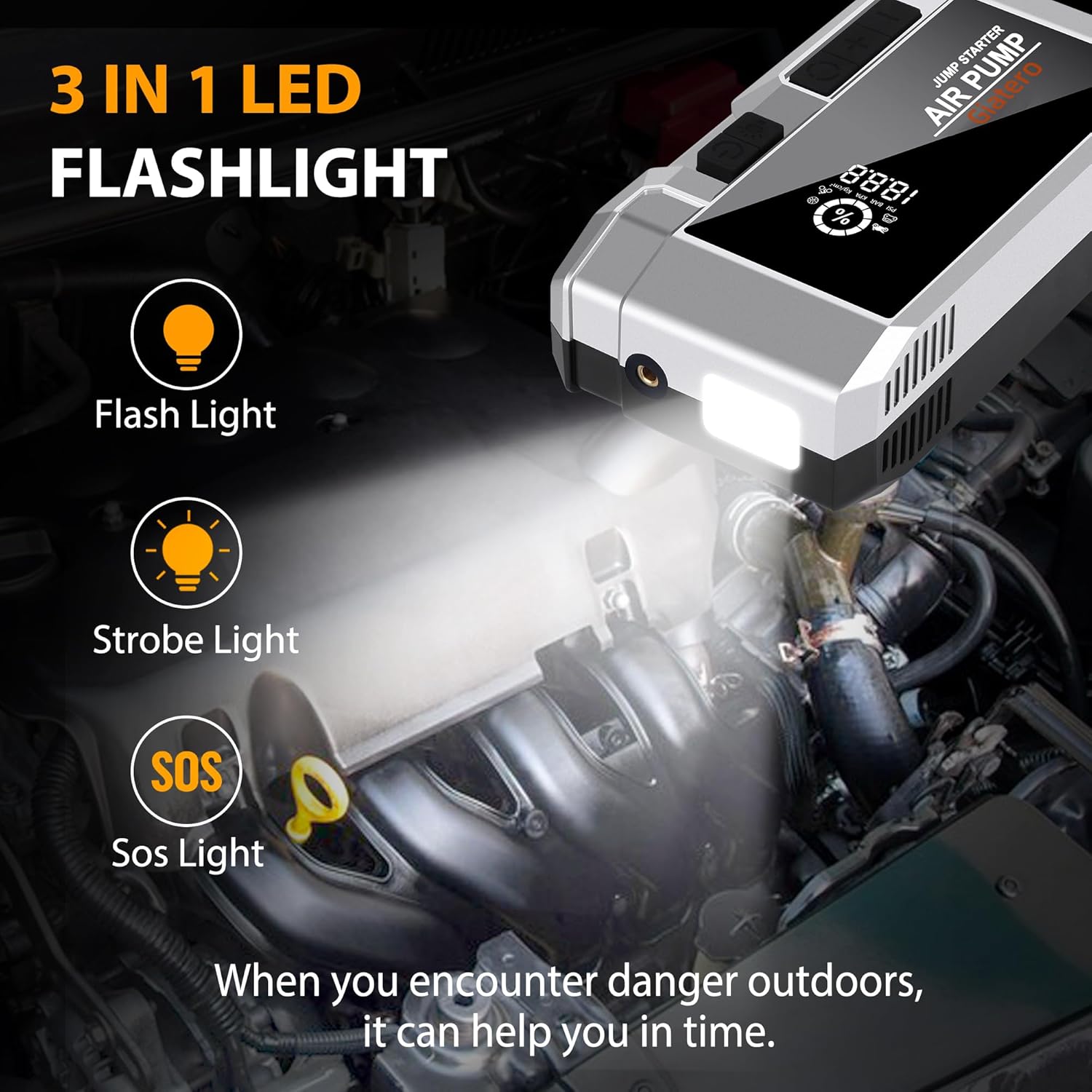 Q13 4000A Portable Car Jump Starter with Air Compressor 150PSI, Jump Start Battery Pack(10.0L Gas/8.0L Diesel), 12V Jump Box with 3 Modes Flashlight  Jumper Cable, LCD Display Power Bank